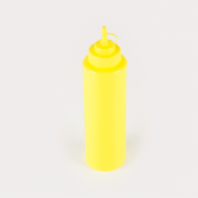 Sauce Tek 32 oz Yellow Plastic Squeeze Bottle - with Cap, Wide Mouth - 3" x 3" x 11 1/2" - 1 count box