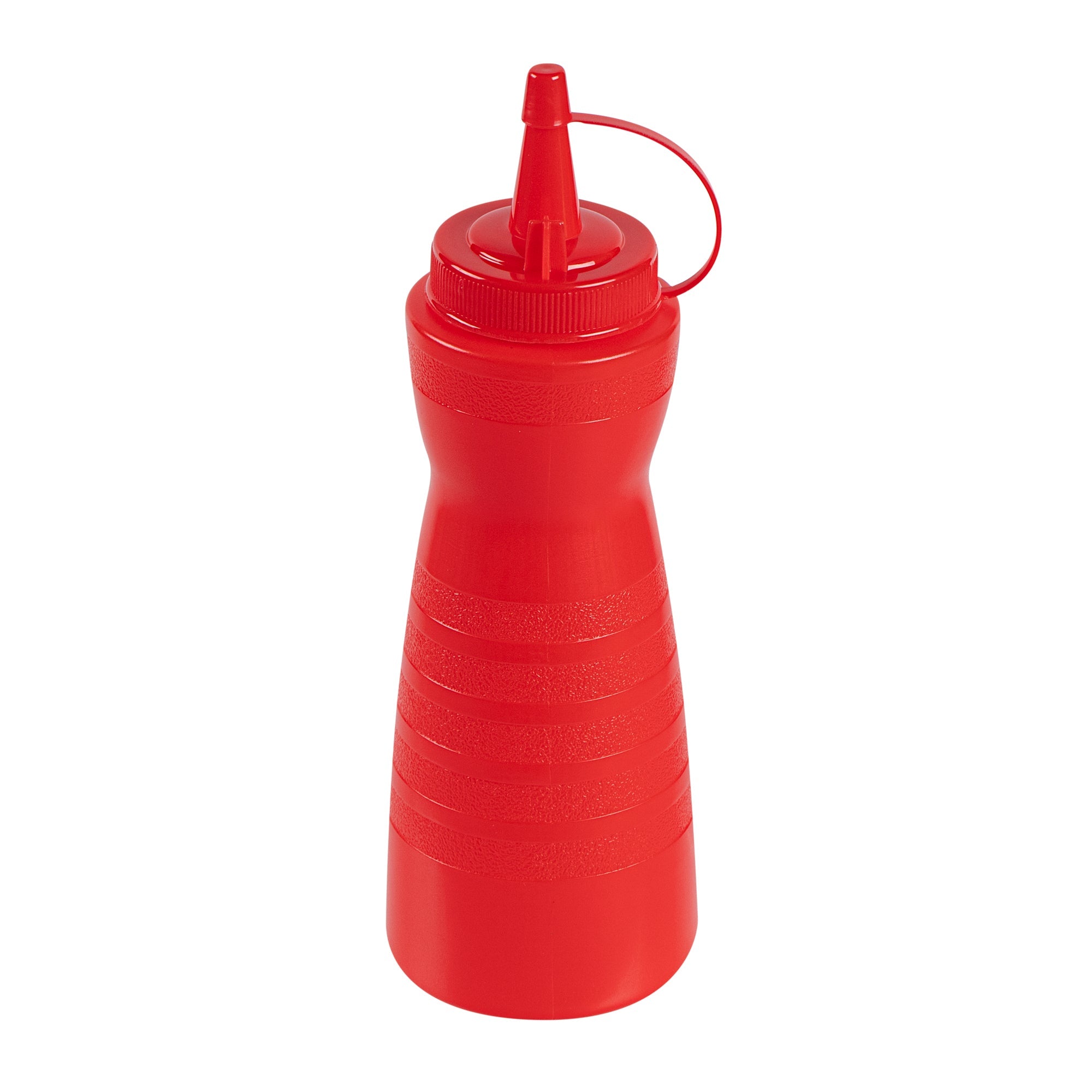Sauce Tek 12 oz Red Plastic Squeeze Bottle - with Cap - 2 1/4" x 2 1/4" x 7 3/4" - 1 count box