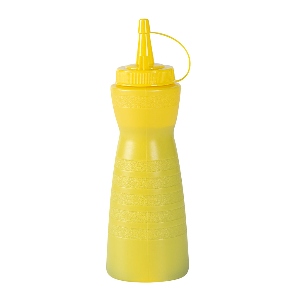 Sauce Tek 12 oz Yellow Plastic Squeeze Bottle - with Cap - 2 1/4" x 2 1/4" x 7 3/4" - 1 count box