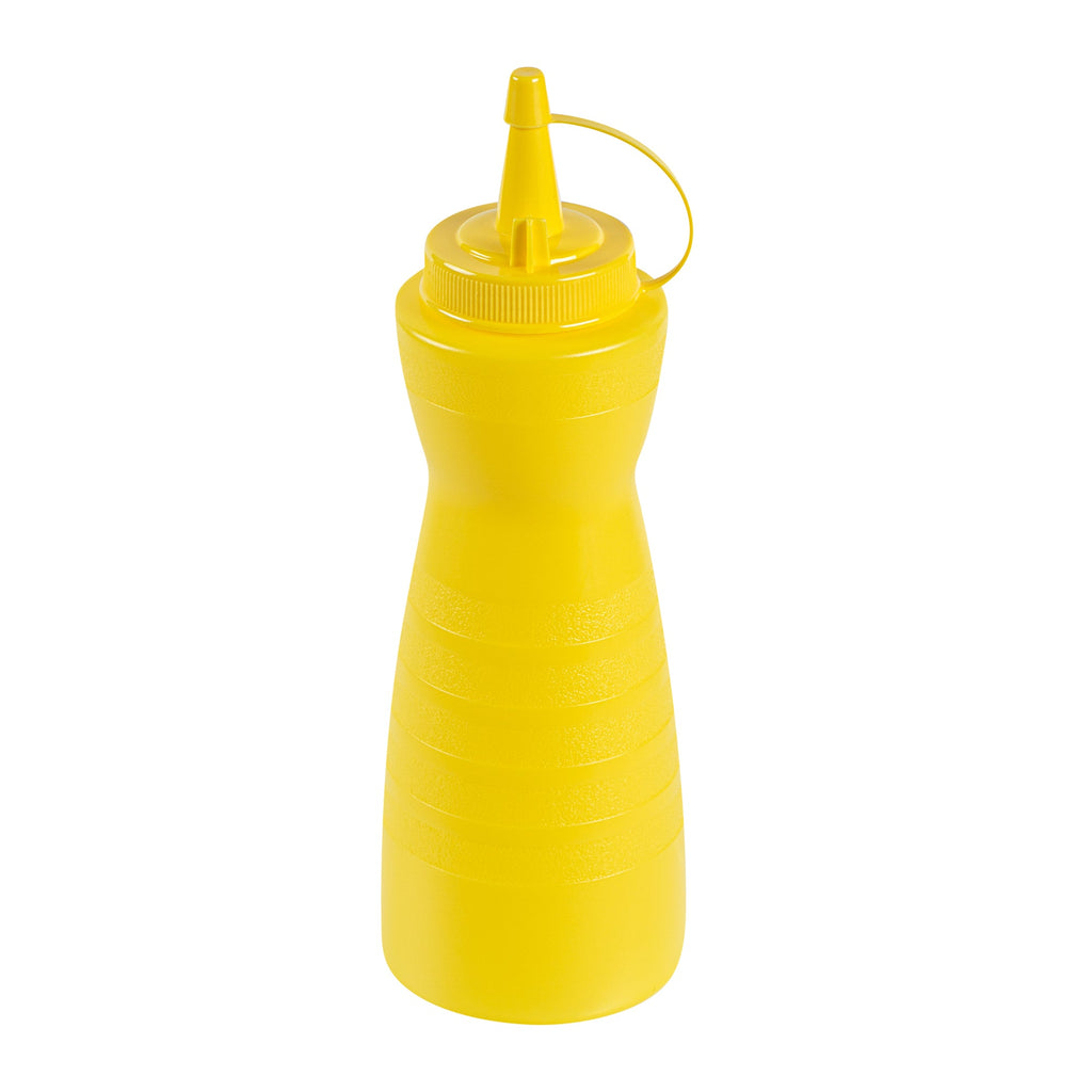 Sauce Tek 16 oz Yellow Plastic Squeeze Bottle - with Cap - 2 3/4" x 2 3/4" x 7 3/4" - 1 count box