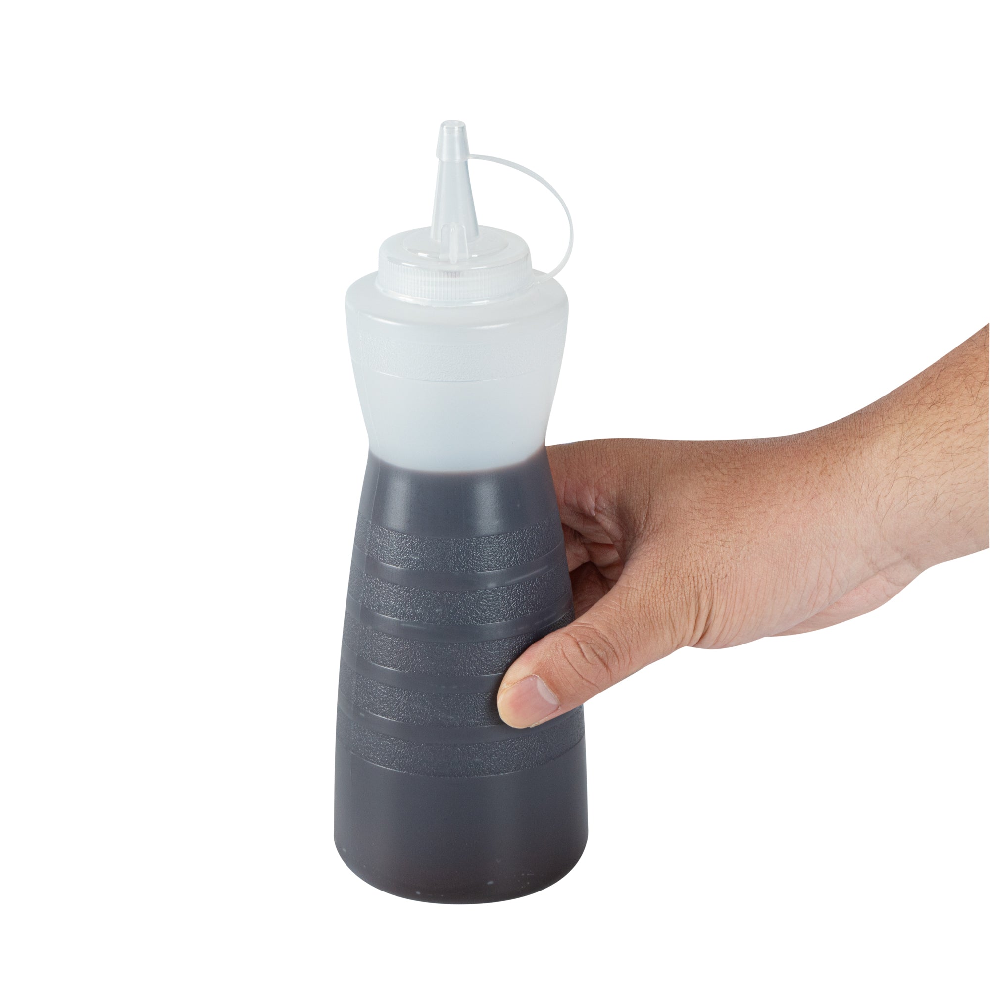 Sauce Tek 24 oz Clear Plastic Squeeze Bottle - with Cap - 2 3/4" x 2 3/4" x 10 1/4" - 1 count box