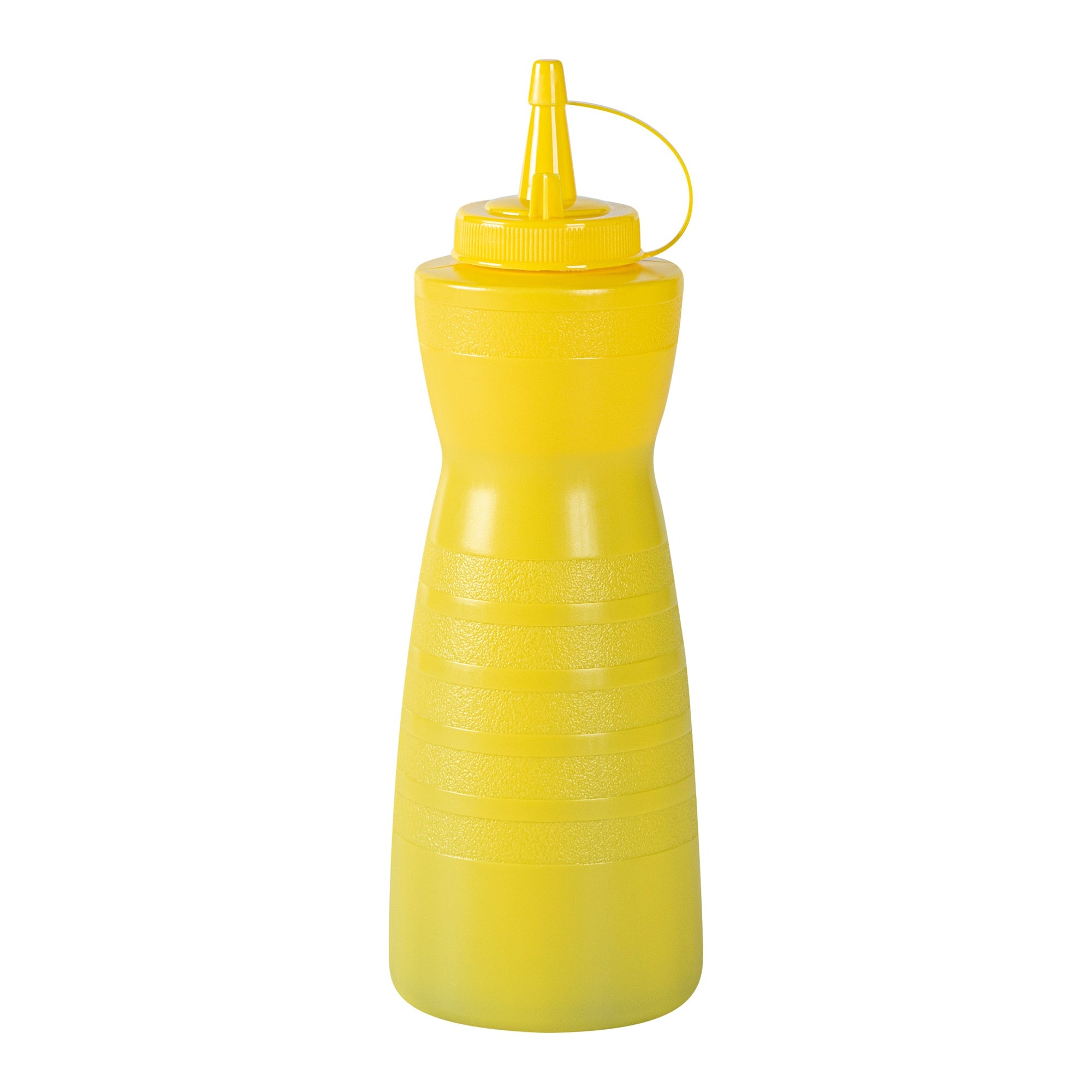 Sauce Tek 24 oz Yellow Plastic Squeeze Bottle - with Cap - 2 3/4" x 2 3/4" x 10 1/4" - 1 count box