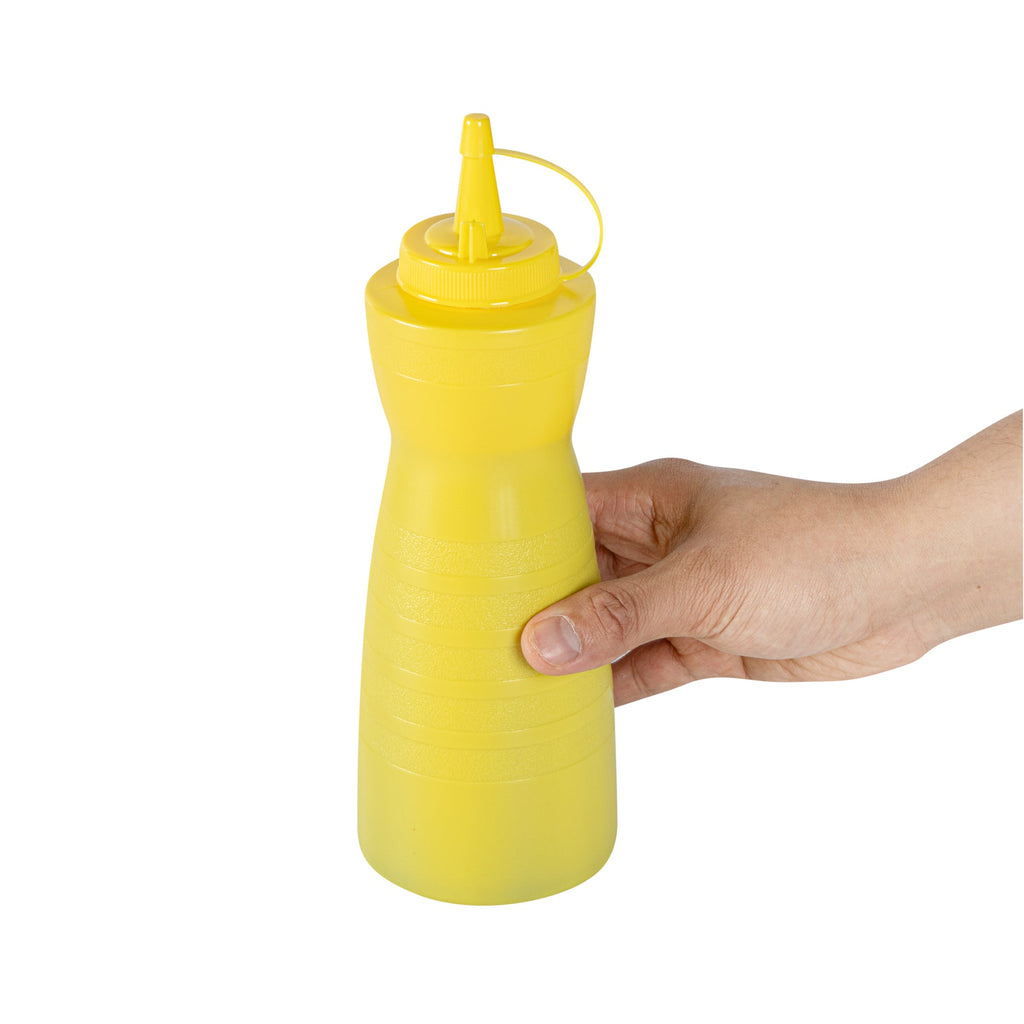 Sauce Tek 24 oz Yellow Plastic Squeeze Bottle - with Cap - 2 3/4" x 2 3/4" x 10 1/4" - 1 count box