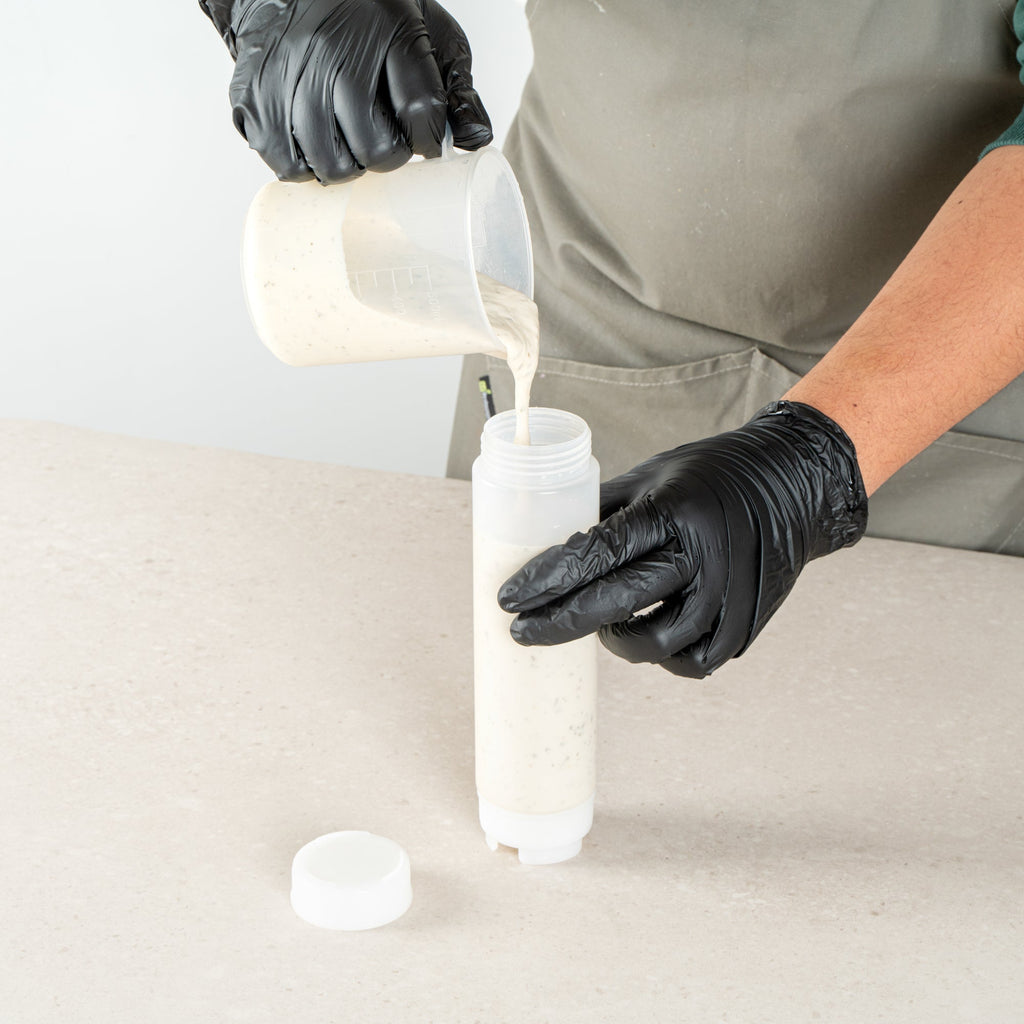 First In First Out 16 oz Clear Plastic Squeeze Bottle - Inverted, Refill & Dispensing Lid - 2 1/4" x 2 1/4" x 8 3/4" - 1 count box