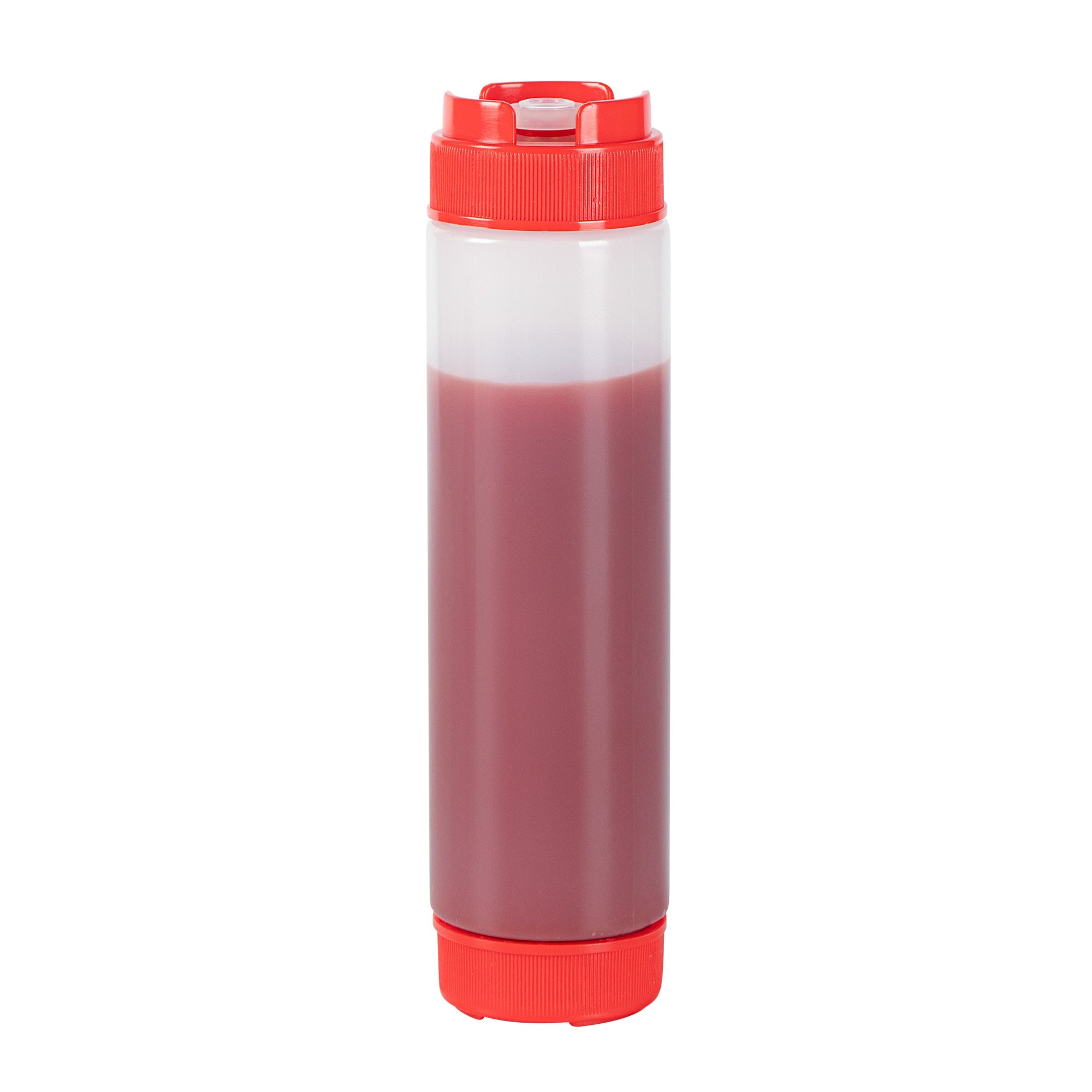 First In First Out 16 oz Red Plastic Squeeze Bottle - Inverted, Refill & Dispensing Lid - 2 1/4" x 2 1/4" x 8 3/4" - 1 count box