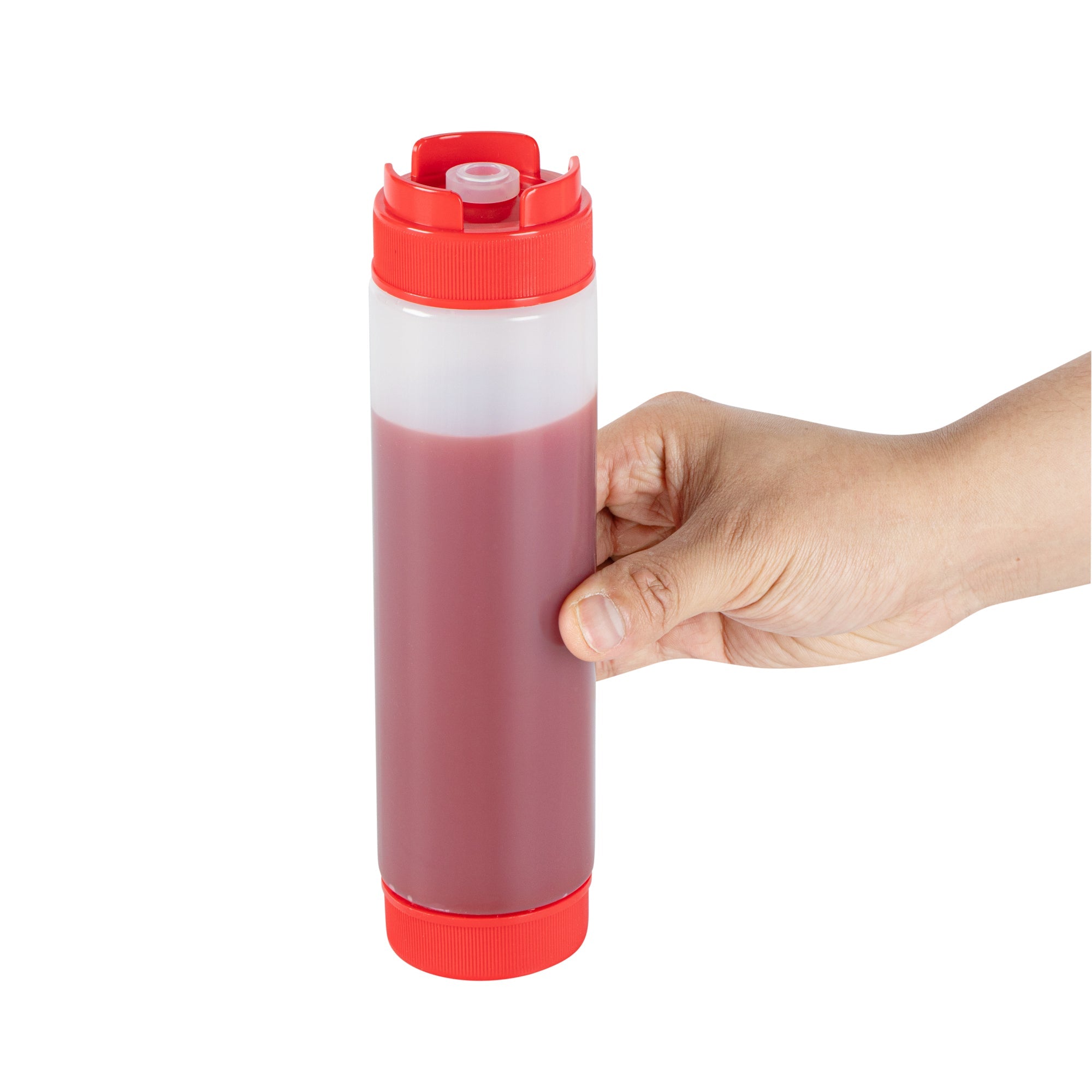 First In First Out 16 oz Red Plastic Squeeze Bottle - Inverted, Refill & Dispensing Lid - 2 1/4" x 2 1/4" x 8 3/4" - 1 count box