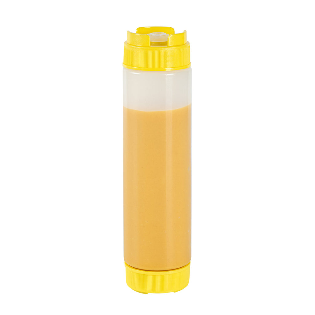 First In First Out 16 oz Round Yellow Plastic Squeeze Bottle - Inverted, Refill & Dispensing Lid - 2 1/4" x 2 1/4" x 8 3/4" - 1 count box