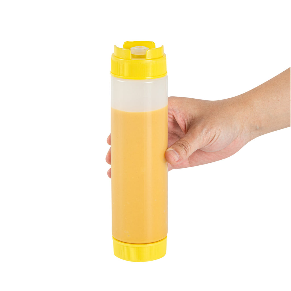 First In First Out 16 oz Round Yellow Plastic Squeeze Bottle - Inverted, Refill & Dispensing Lid - 2 1/4" x 2 1/4" x 8 3/4" - 1 count box