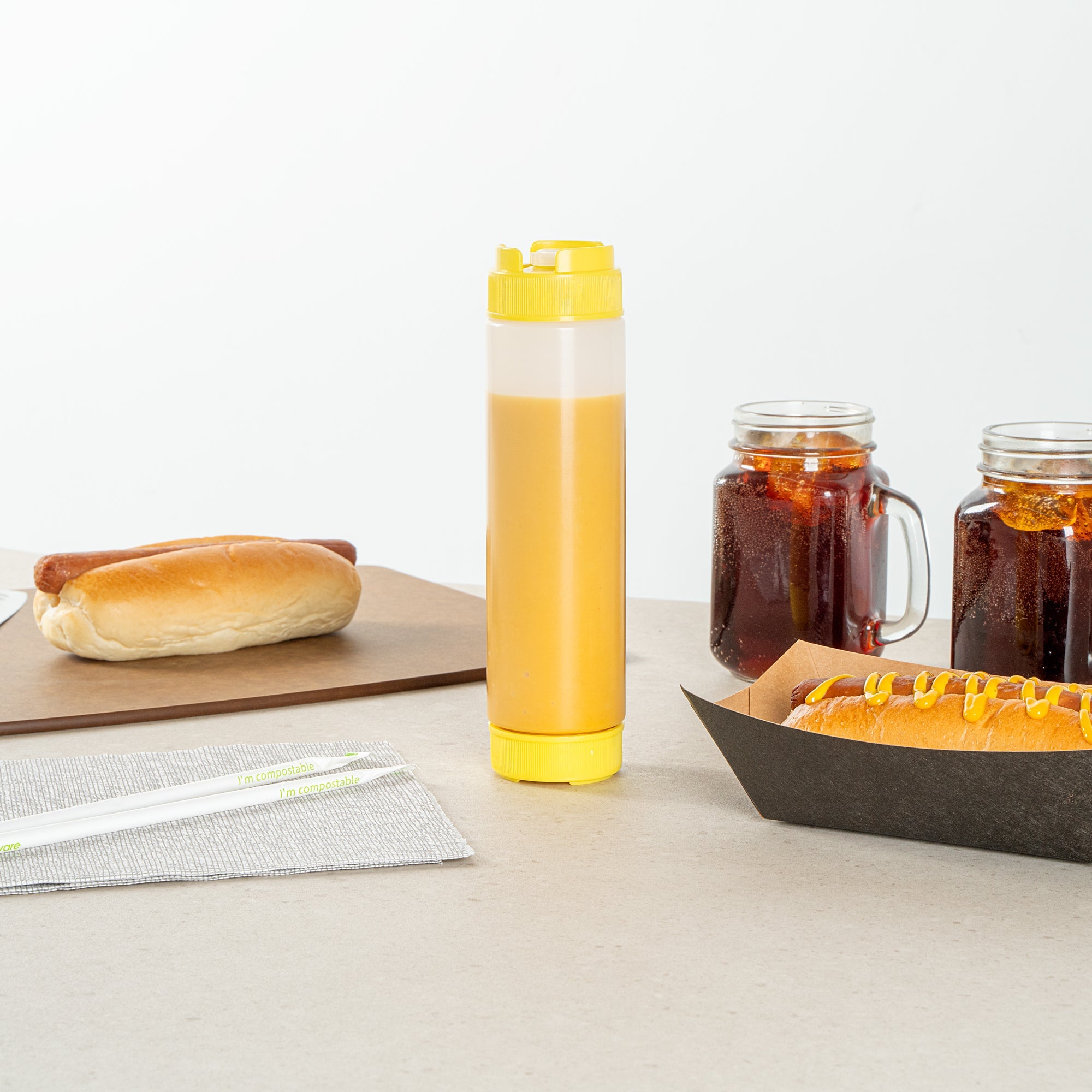 First In First Out 16 oz Round Yellow Plastic Squeeze Bottle - Inverted, Refill & Dispensing Lid - 2 1/4" x 2 1/4" x 8 3/4" - 1 count box