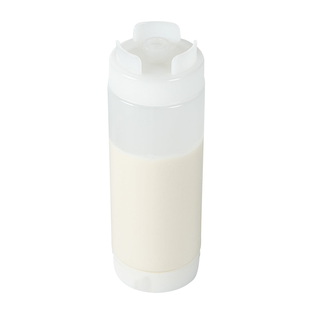 First In First Out 20 oz Clear Plastic Squeeze Bottle - Inverted, Refill & Dispensing Lid - 2 3/4" x 2 3/4" x 7 3/4" - 1 count box