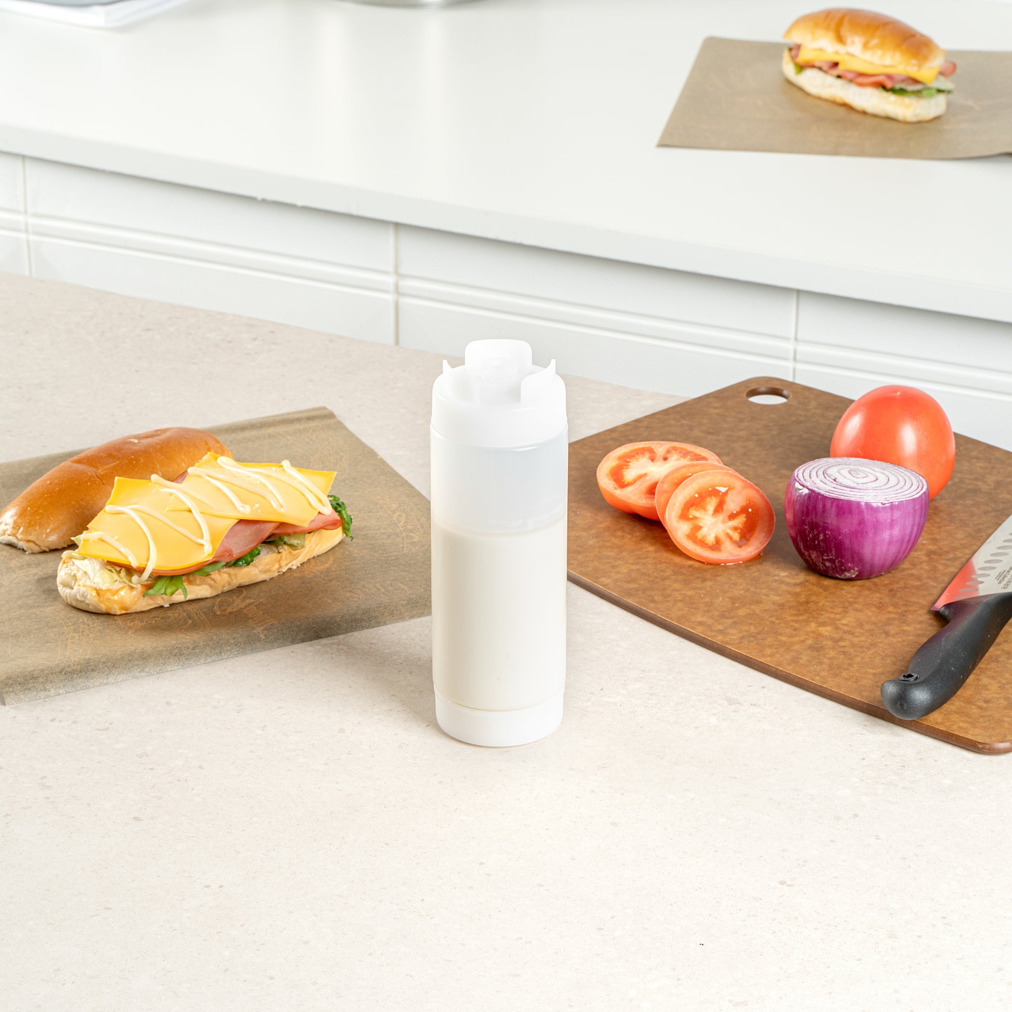 First In First Out 20 oz Clear Plastic Squeeze Bottle - Inverted, Refill & Dispensing Lid - 2 3/4" x 2 3/4" x 7 3/4" - 1 count box