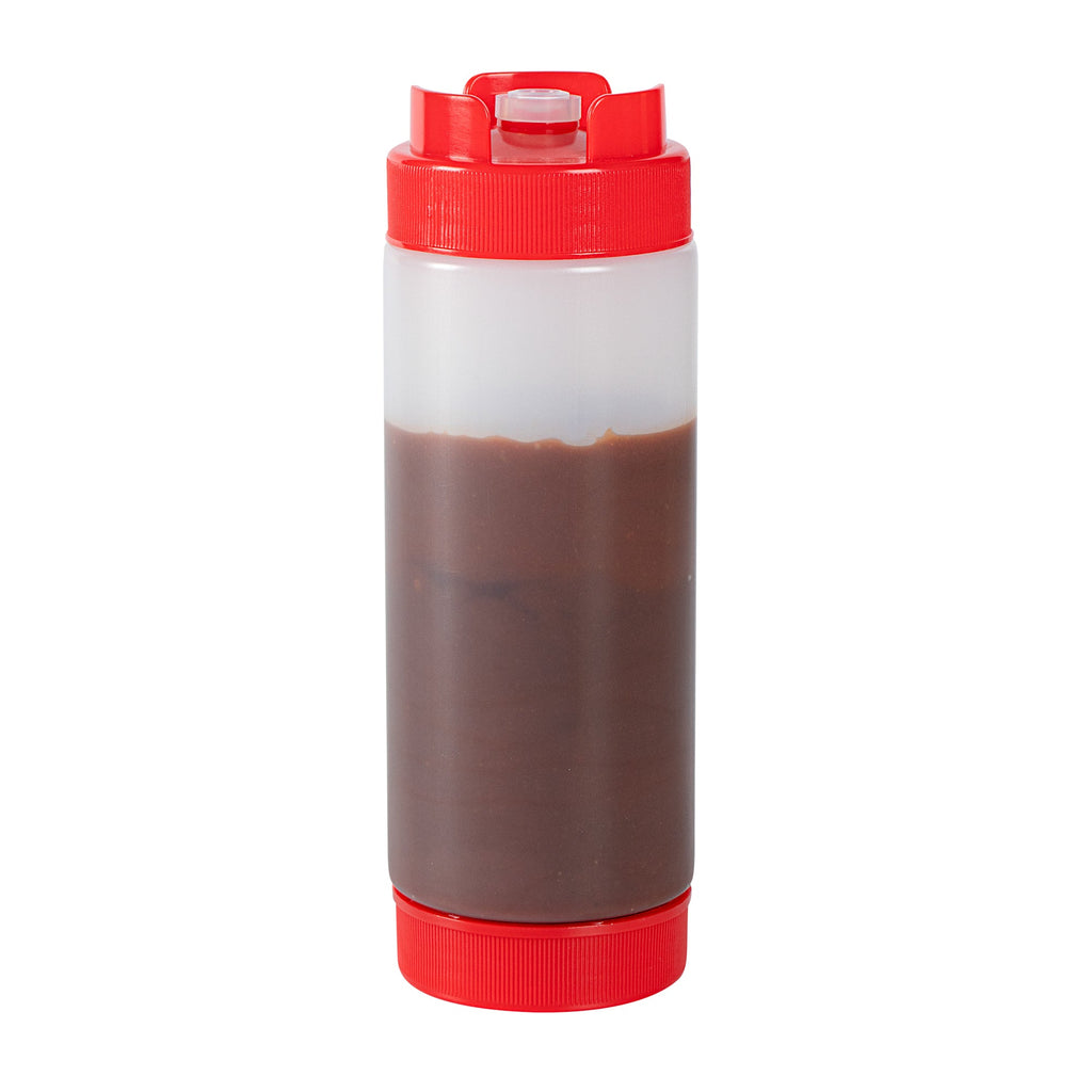First In First Out 20 oz Red Plastic Squeeze Bottle - Inverted, Refill & Dispensing Lid - 2 3/4" x 2 3/4" x 7 3/4" - 1 count box
