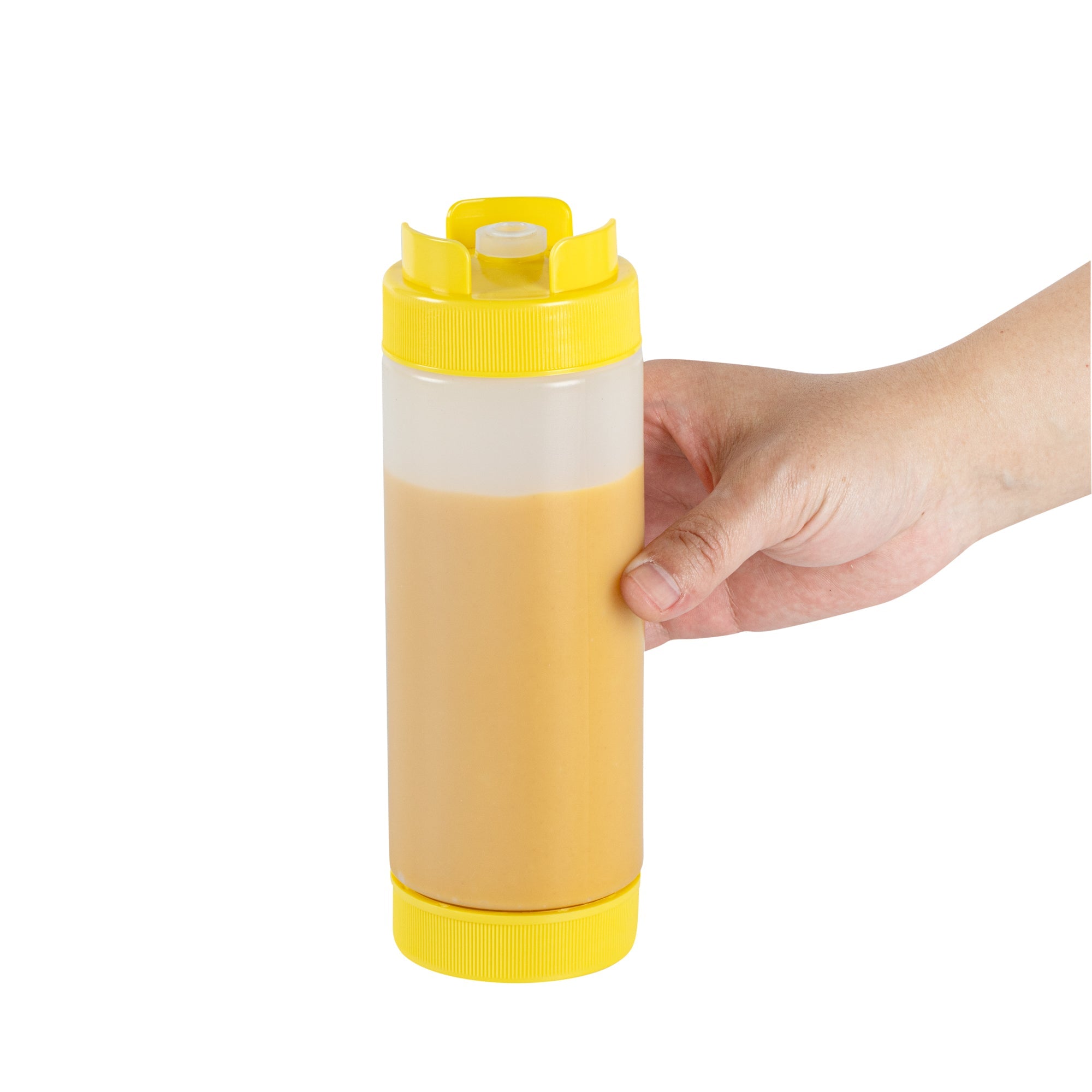 First In First Out 20 oz Yellow Plastic Squeeze Bottle - Inverted, Refill & Dispensing Lid - 2 3/4" x 2 3/4" x 7 3/4" - 1 count box