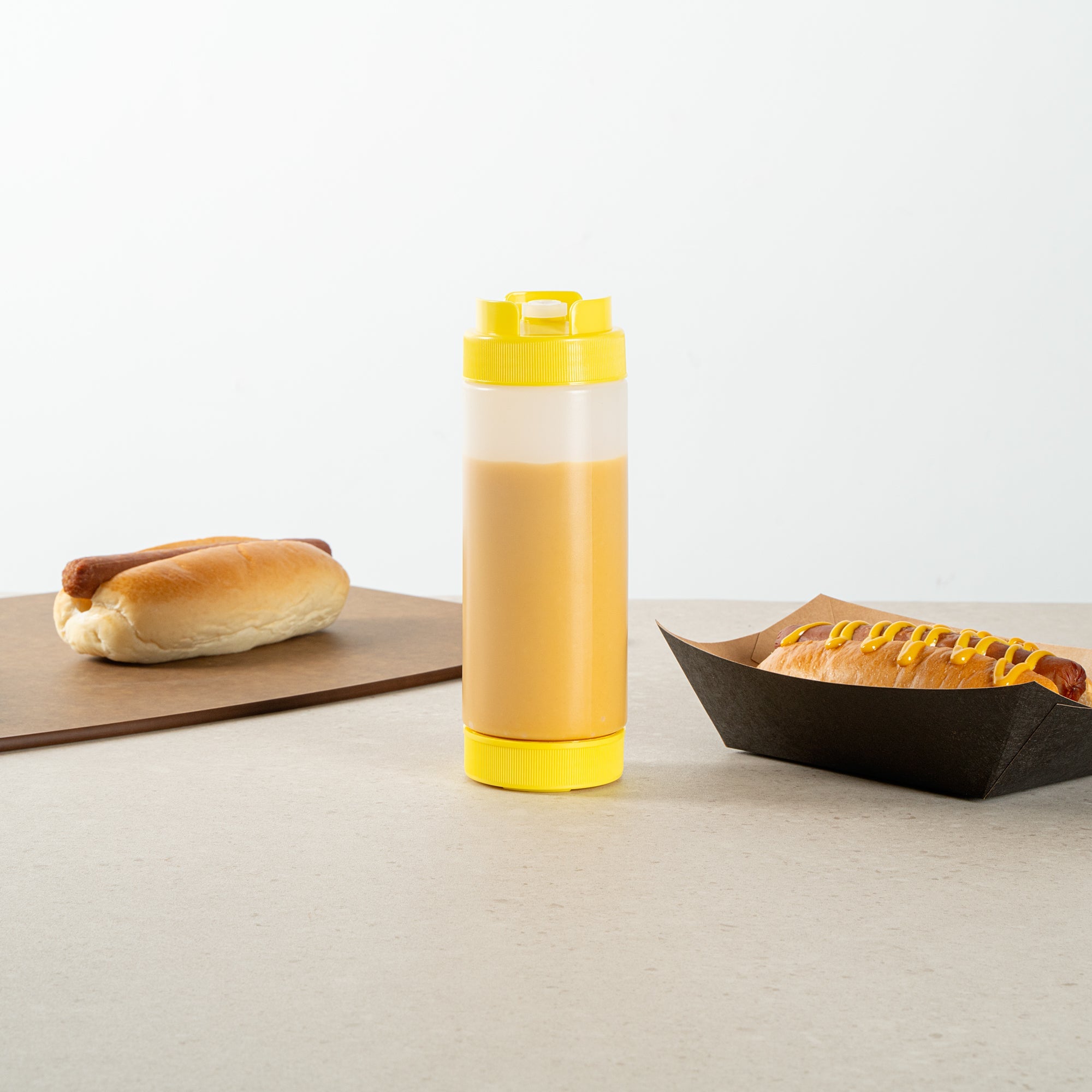 First In First Out 20 oz Yellow Plastic Squeeze Bottle - Inverted, Refill & Dispensing Lid - 2 3/4" x 2 3/4" x 7 3/4" - 1 count box