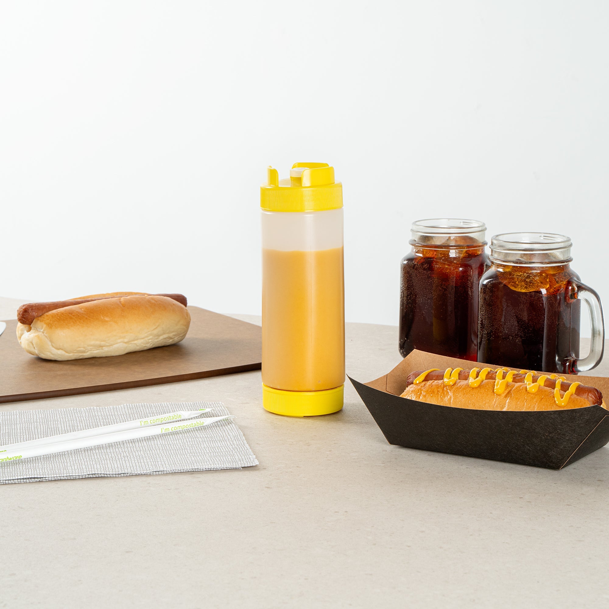 First In First Out 20 oz Yellow Plastic Squeeze Bottle - Inverted, Refill & Dispensing Lid - 2 3/4" x 2 3/4" x 7 3/4" - 1 count box