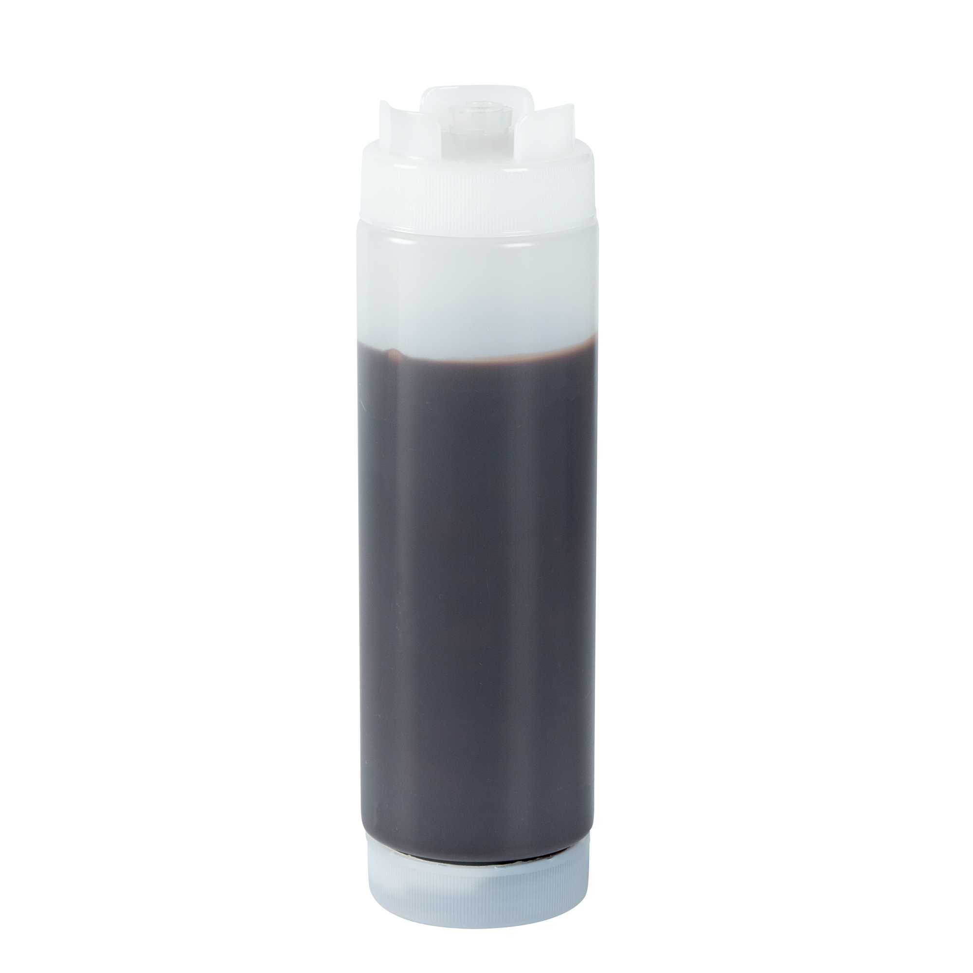 First In First Out 24 oz Clear Plastic Squeeze Bottle - Inverted, Refill & Dispensing Lid - 2 3/4" x 2 3/4" x 9 1/4" - 1 count box