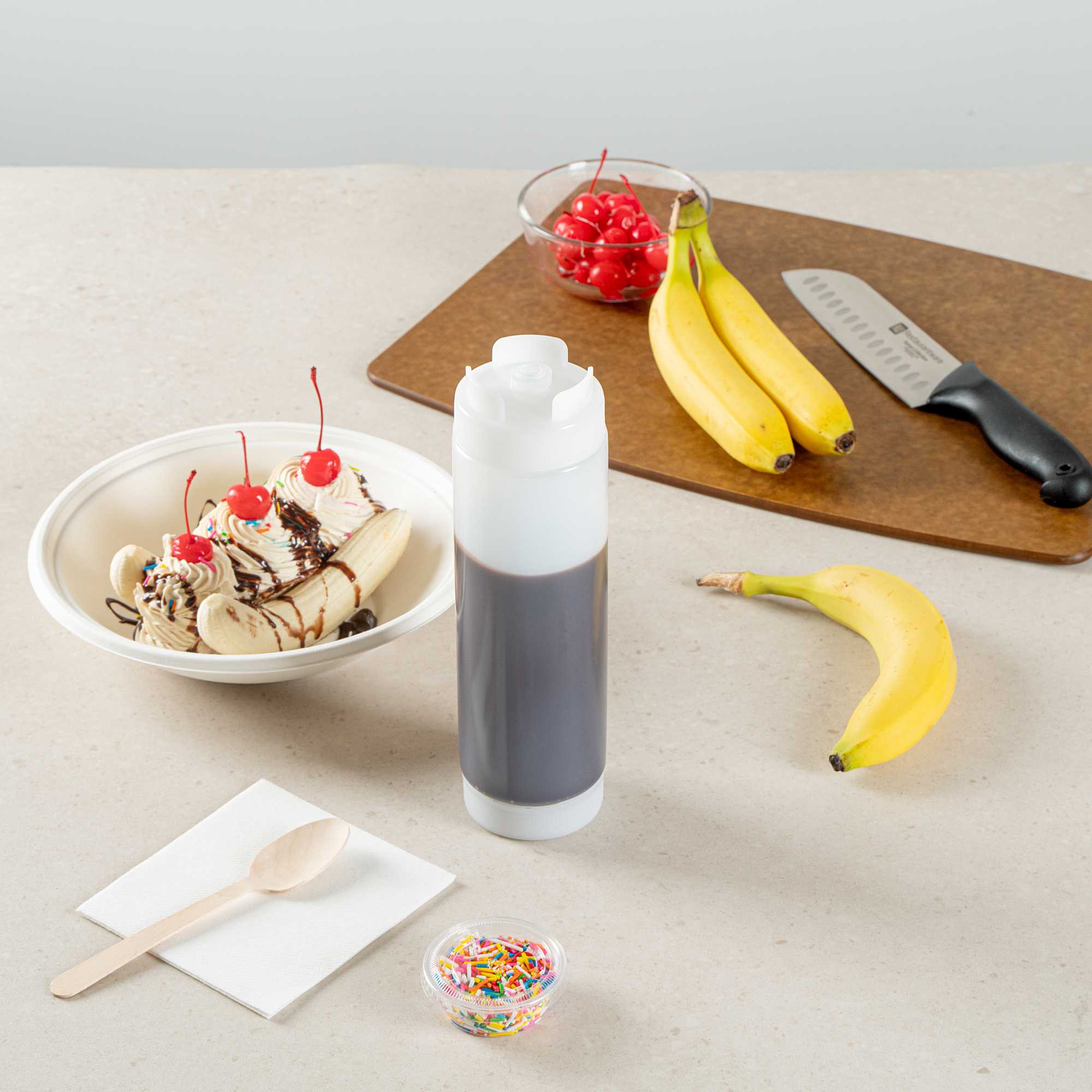 First In First Out 24 oz Clear Plastic Squeeze Bottle - Inverted, Refill & Dispensing Lid - 2 3/4" x 2 3/4" x 9 1/4" - 1 count box