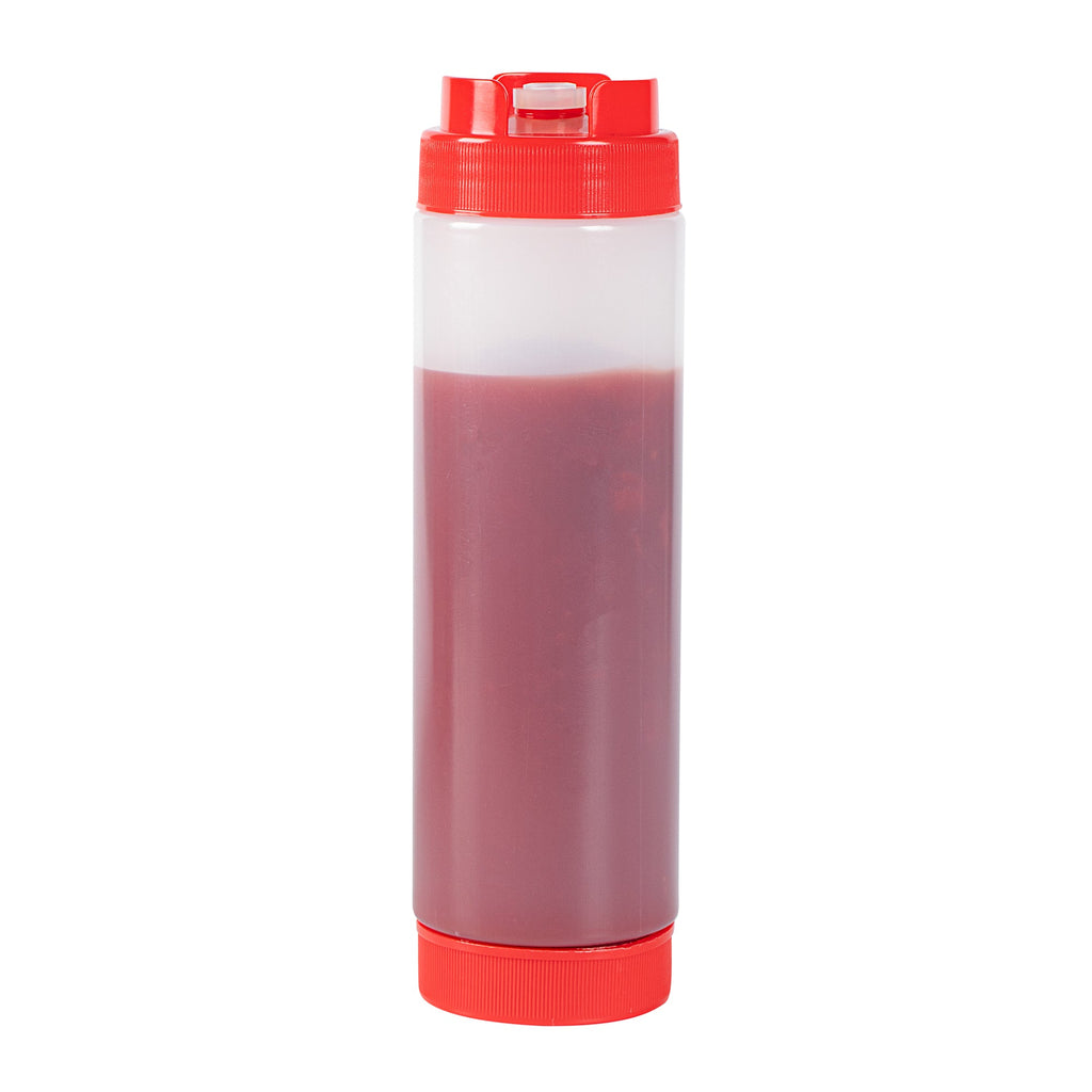First In First Out 24 oz Red Plastic Squeeze Bottle - Inverted, Refill & Dispensing Lid - 2 3/4" x 2 3/4" x 9 1/4" - 1 count box