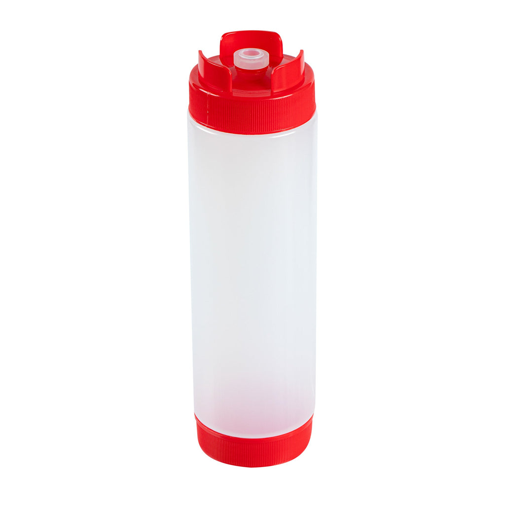 First In First Out 24 oz Red Plastic Squeeze Bottle - Inverted, Refill & Dispensing Lid - 2 3/4" x 2 3/4" x 9 1/4" - 1 count box