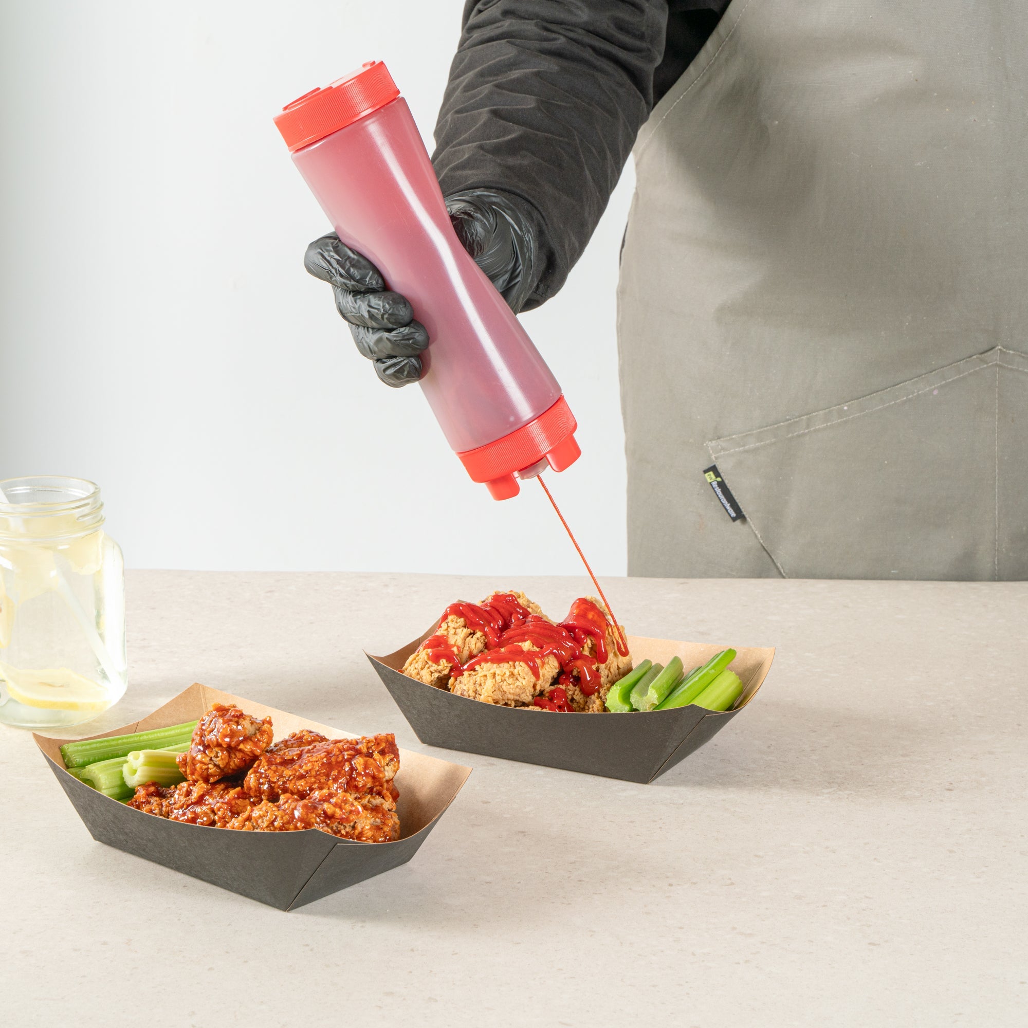 First In First Out 24 oz Red Plastic Squeeze Bottle - Inverted, Refill & Dispensing Lid - 2 3/4" x 2 3/4" x 9 1/4" - 1 count box