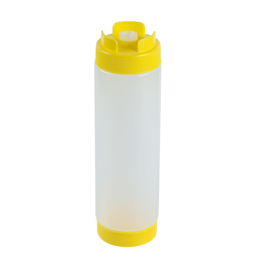 First In First Out 24 oz Yellow Plastic Squeeze Bottle - Inverted, Refill & Dispensing Lid - 2 3/4" x 2 3/4" x 9 1/4" - 1 count box