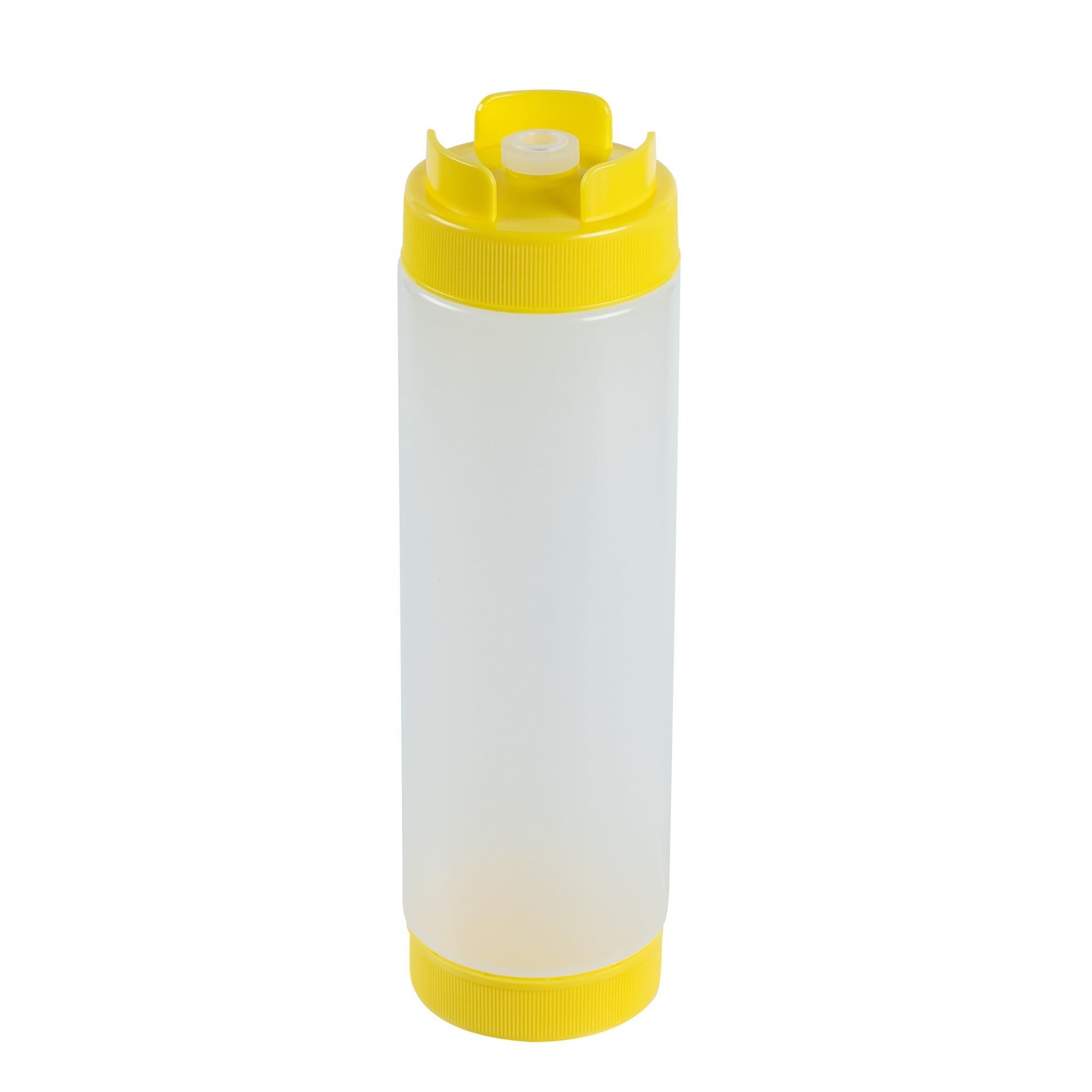 First In First Out 24 oz Yellow Plastic Squeeze Bottle - Inverted, Refill & Dispensing Lid - 2 3/4" x 2 3/4" x 9 1/4" - 1 count box