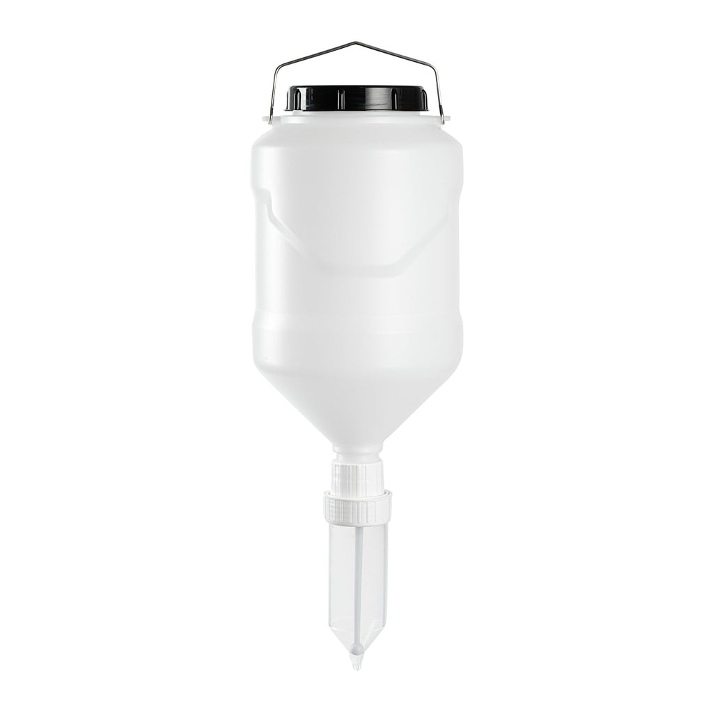 Sauce Tek 5L Plastic Hanging Bottle Condiment Pump Dispenser - with Squeeze Nozzle - 7 1/4" x 7 1/4" x 19 1/2" - 1 count box