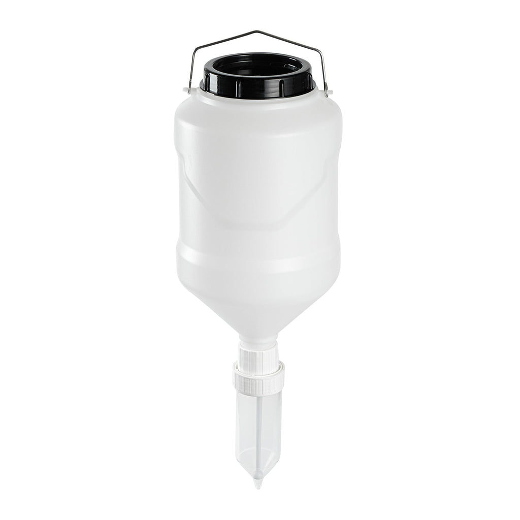 Sauce Tek 5L Plastic Hanging Bottle Condiment Pump Dispenser - with Squeeze Nozzle - 7 1/4" x 7 1/4" x 19 1/2" - 1 count box