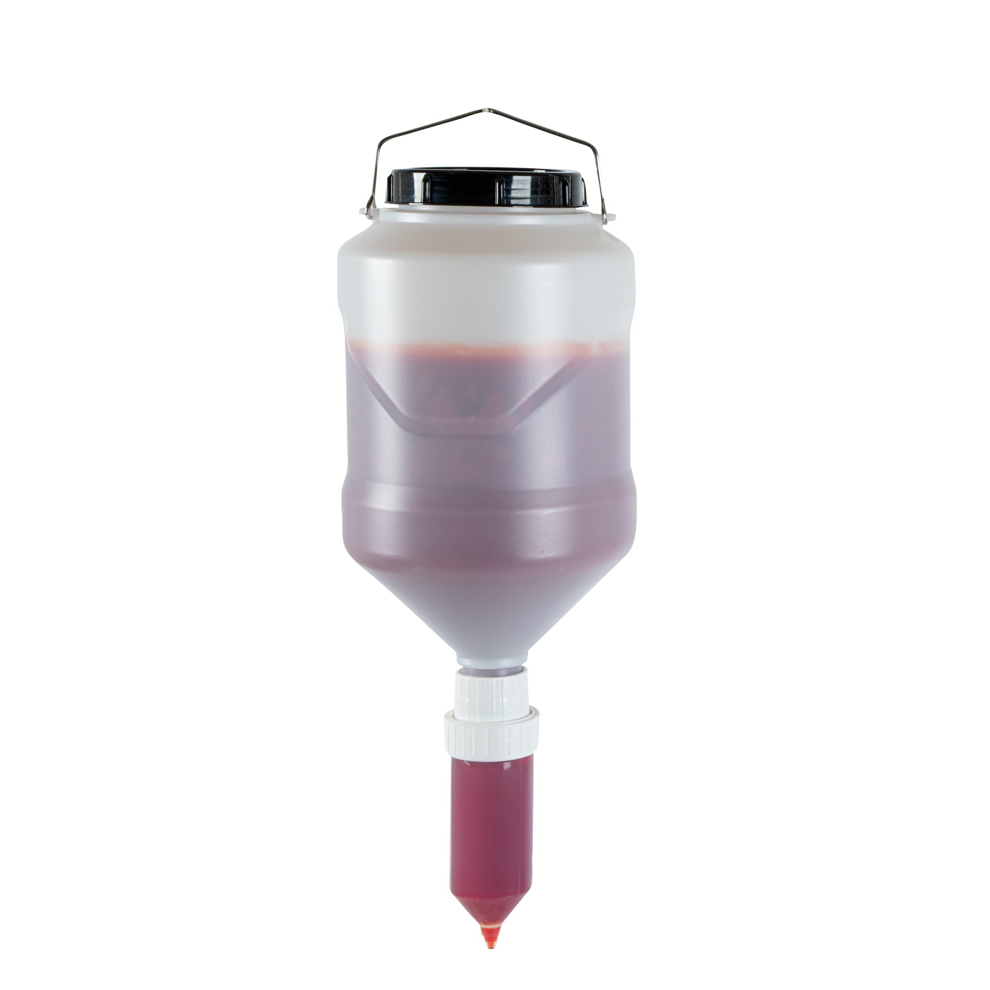 Sauce Tek 5L Plastic Hanging Bottle Condiment Pump Dispenser - with Squeeze Nozzle - 7 1/4" x 7 1/4" x 19 1/2" - 1 count box