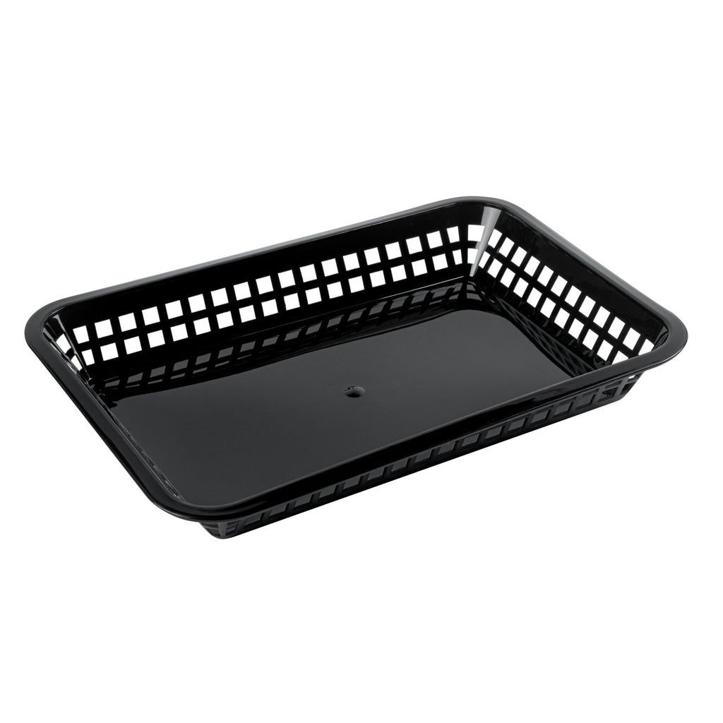 Chef 101 Rectangle Black Plastic Fast Food Serving Basket - 11 3/4" x 8 1/2" x 1 1/2" - 100 count box