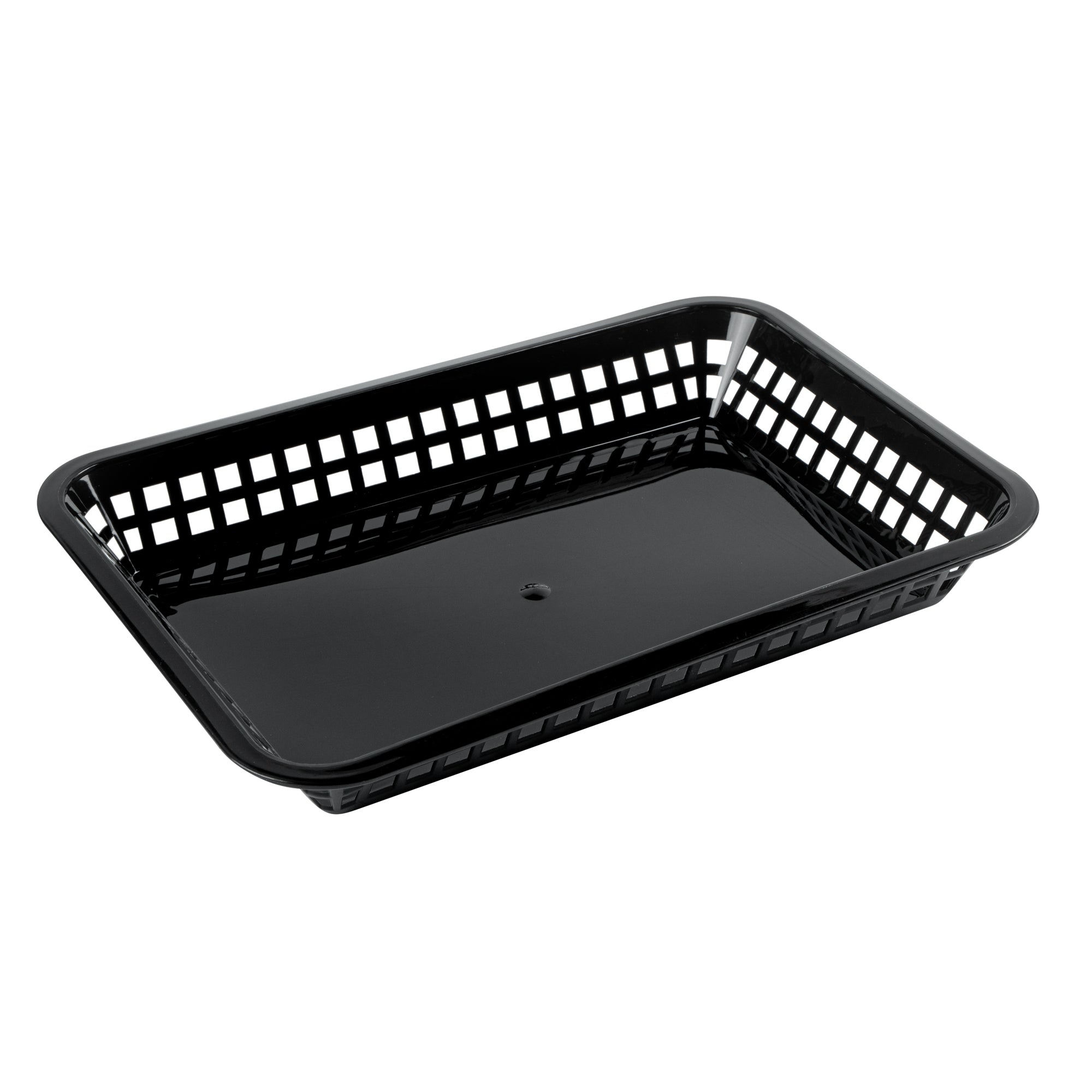 Chef 101 Rectangle Black Plastic Fast Food Serving Basket - 11 3/4" x 8 1/2" x 1 1/2" - 100 count box