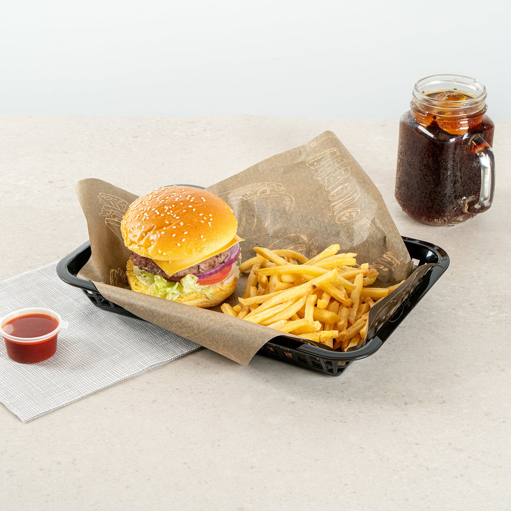 Chef 101 Rectangle Black Plastic Fast Food Serving Basket - 11 3/4" x 8 1/2" x 1 1/2" - 100 count box