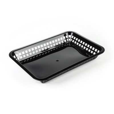 Chef 101 Rectangle Black Plastic Fast Food Serving Basket - 11 3/4" x 8 1/2" x 1 1/2" - 100 count box