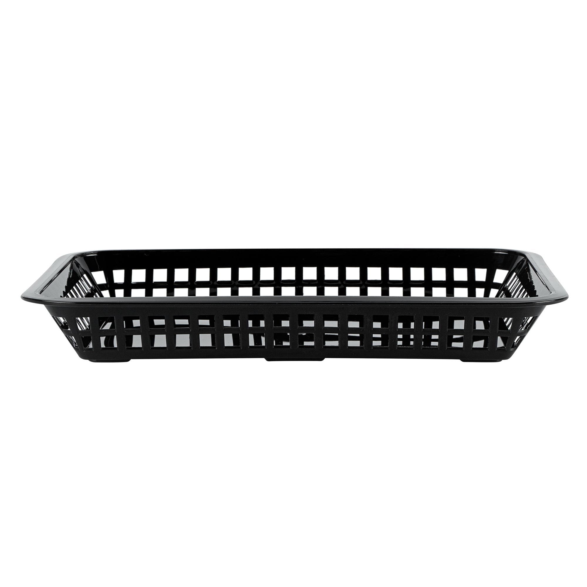 Chef 101 Rectangle Black Plastic Fast Food Serving Basket - 11 3/4" x 8 1/2" x 1 1/2" - 100 count box