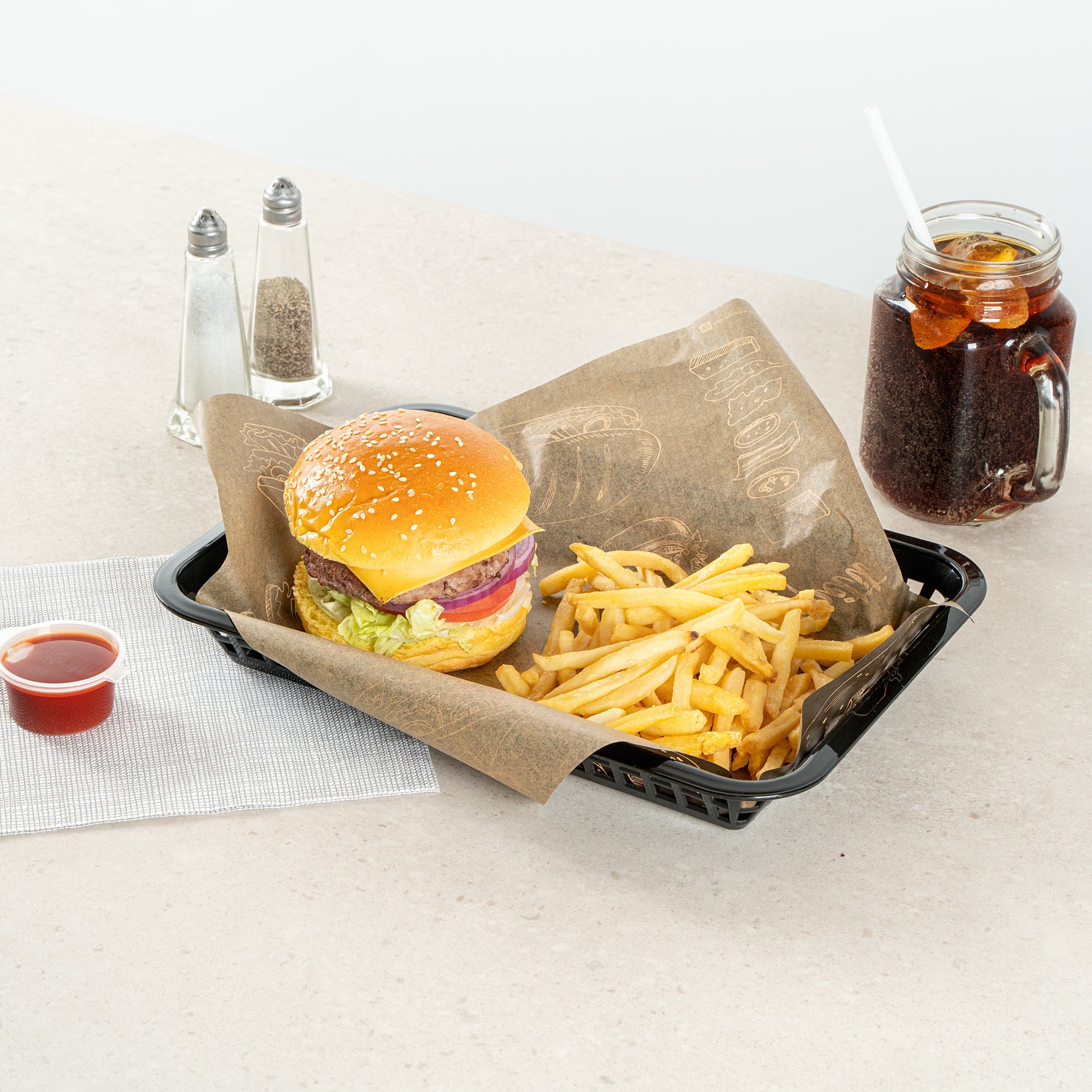 Chef 101 Rectangle Black Plastic Fast Food Serving Basket - 11 3/4" x 8 1/2" x 1 1/2" - 100 count box