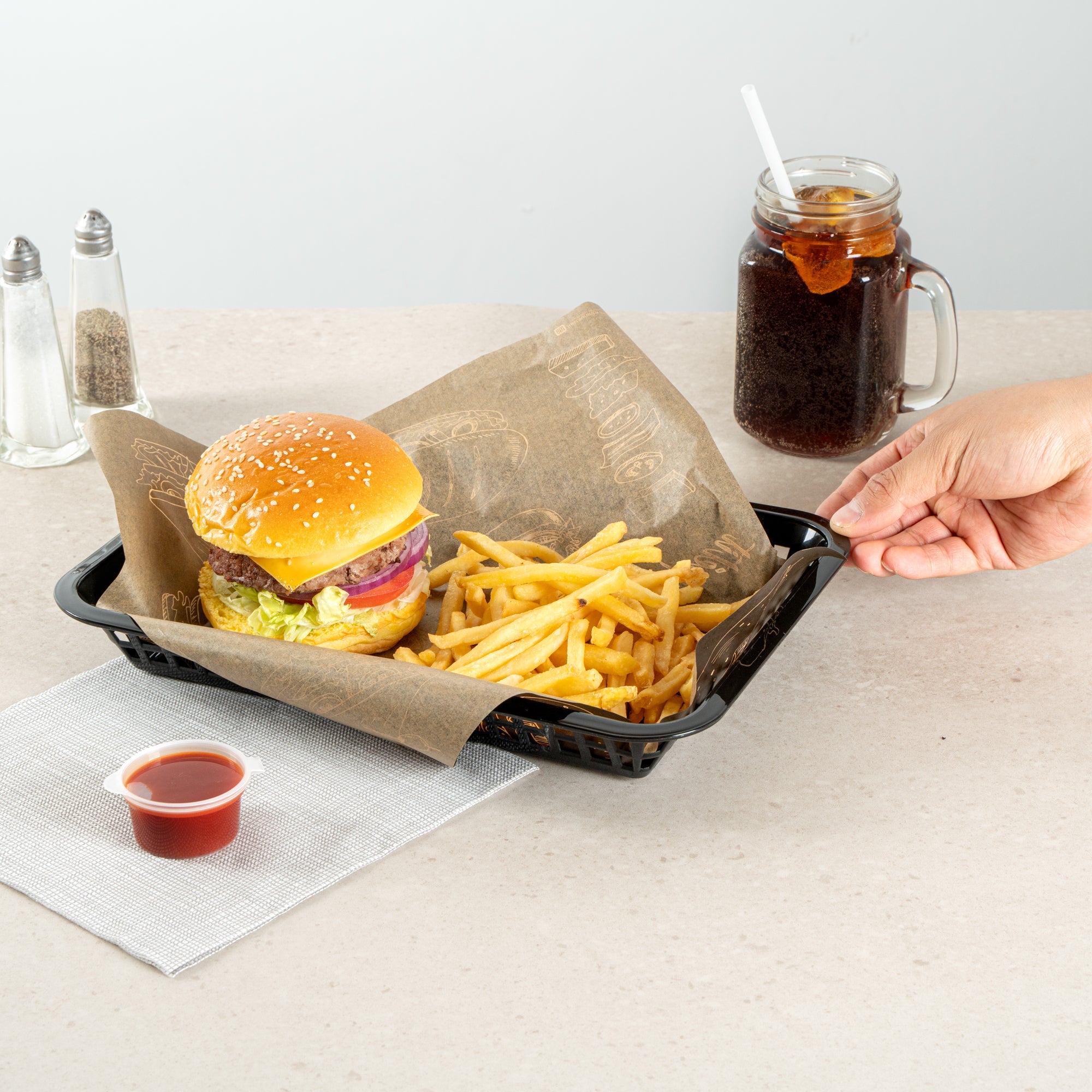 Chef 101 Rectangle Black Plastic Fast Food Serving Basket - 11 3/4" x 8 1/2" x 1 1/2" - 100 count box