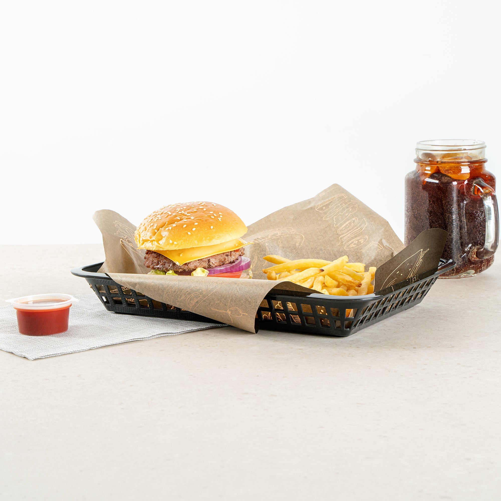 Chef 101 Rectangle Black Plastic Fast Food Serving Basket - 11 3/4" x 8 1/2" x 1 1/2" - 100 count box