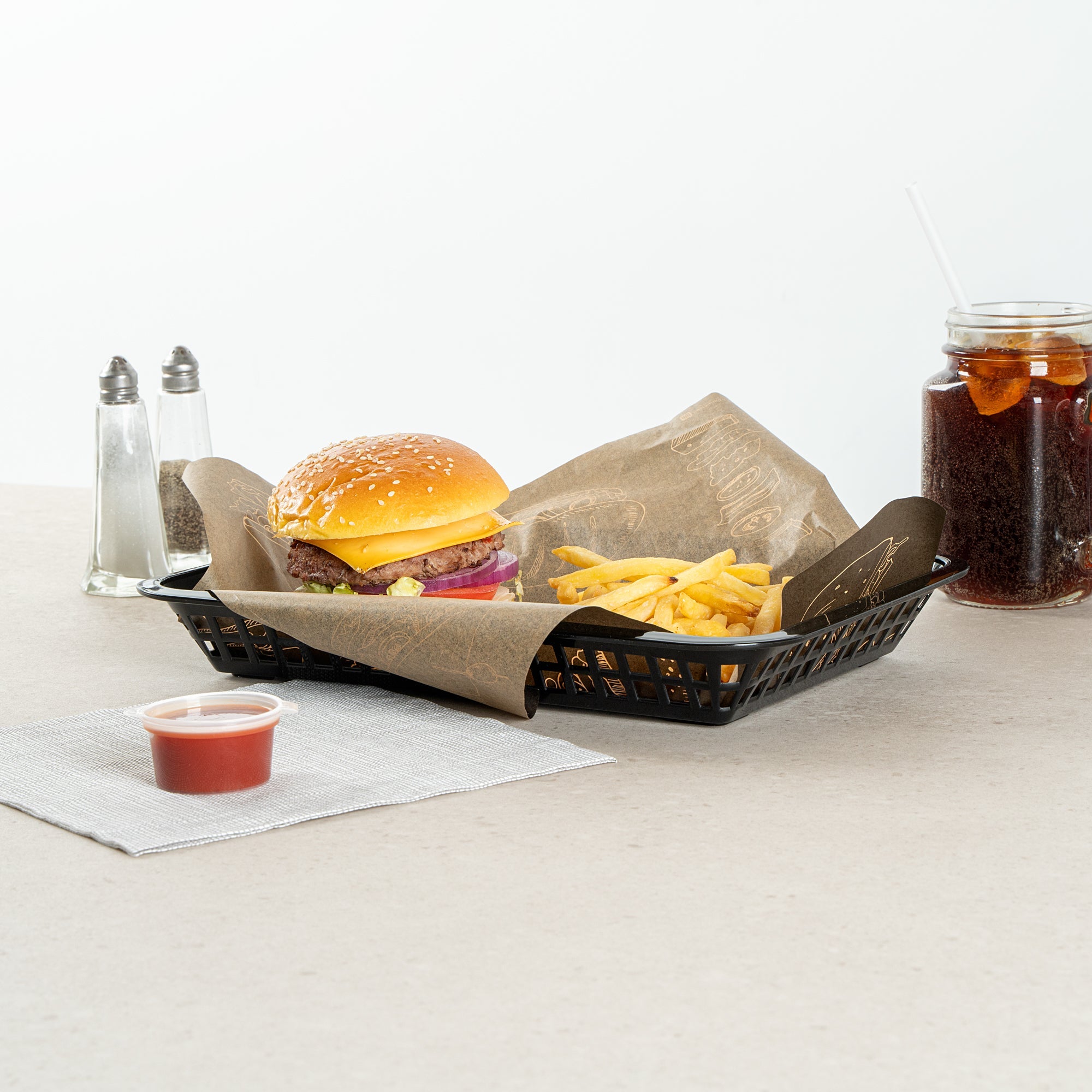 Chef 101 Rectangle Black Plastic Fast Food Serving Basket - 11 3/4" x 8 1/2" x 1 1/2" - 100 count box