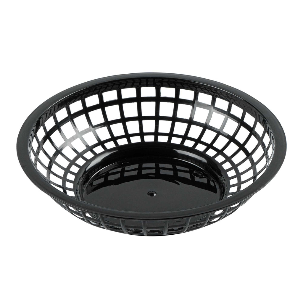 Chef 101 Round Black Plastic Fast Food Serving Basket - 7 3/4" x 7 3/4" x 2" - 10 count box