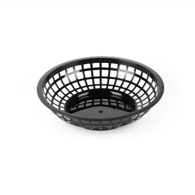 Chef 101 Round Black Plastic Fast Food Serving Basket - 7 3/4" x 7 3/4" x 2" - 100 count box