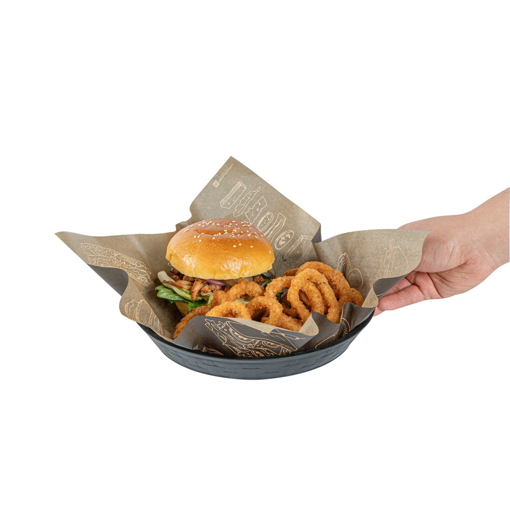 Chef 101 Round Black Plastic Diner Platter - 9" x 9" x 1 1/4" - 10 count box