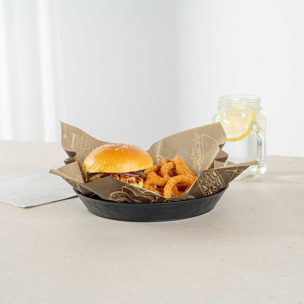Chef 101 Round Black Plastic Diner Platter - 9" x 9" x 1 1/4" - 10 count box