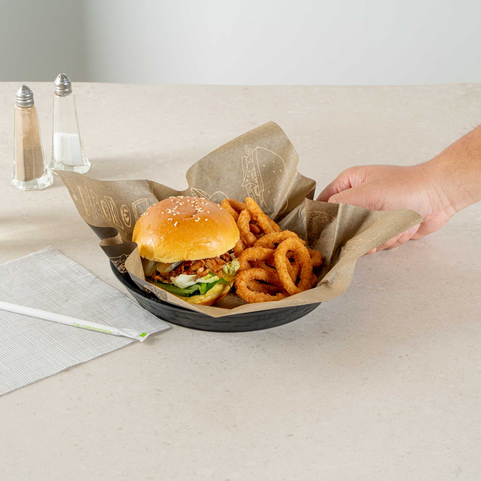 Chef 101 Round Black Plastic Diner Platter - 9" x 9" x 1 1/4" - 10 count box
