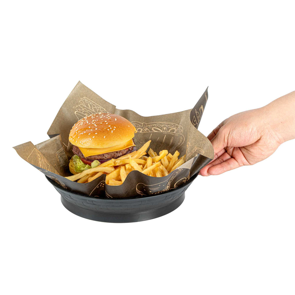 Chef 101 Round Black Plastic Diner Platter - with Base - 8 3/4" x 8 3/4" x 1 3/4" - 10 count box