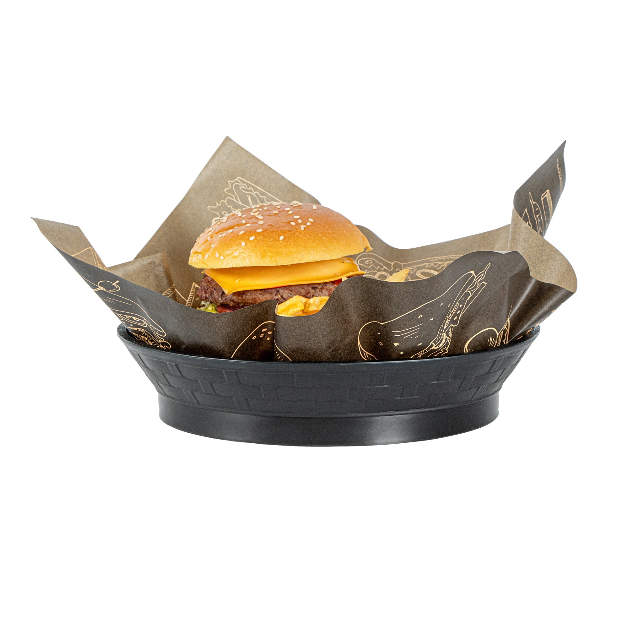 Chef 101 Round Black Plastic Diner Platter - with Base - 8 3/4" x 8 3/4" x 1 3/4" - 100 count box