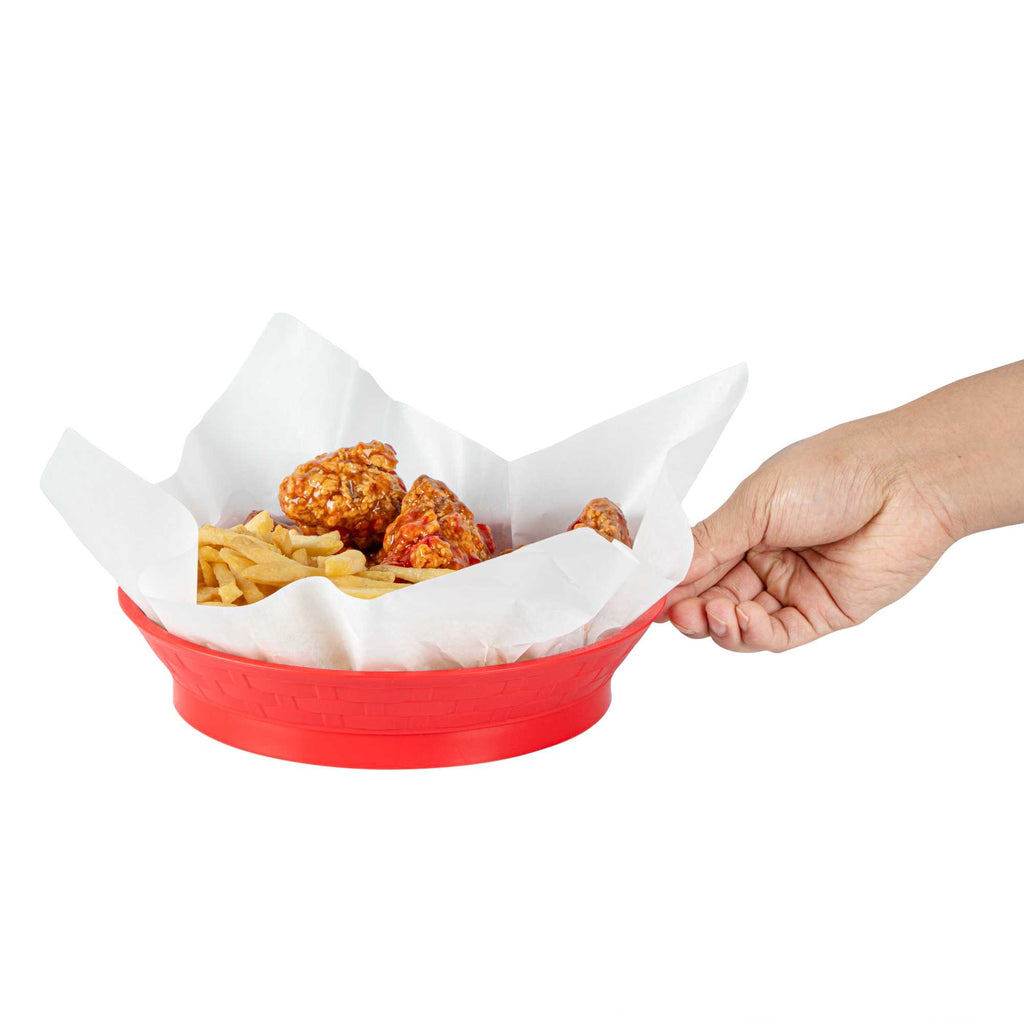Chef 101 Round Red Plastic Diner Platter - with Base - 8 3/4" x 8 3/4" x 1 3/4" - 10 count box