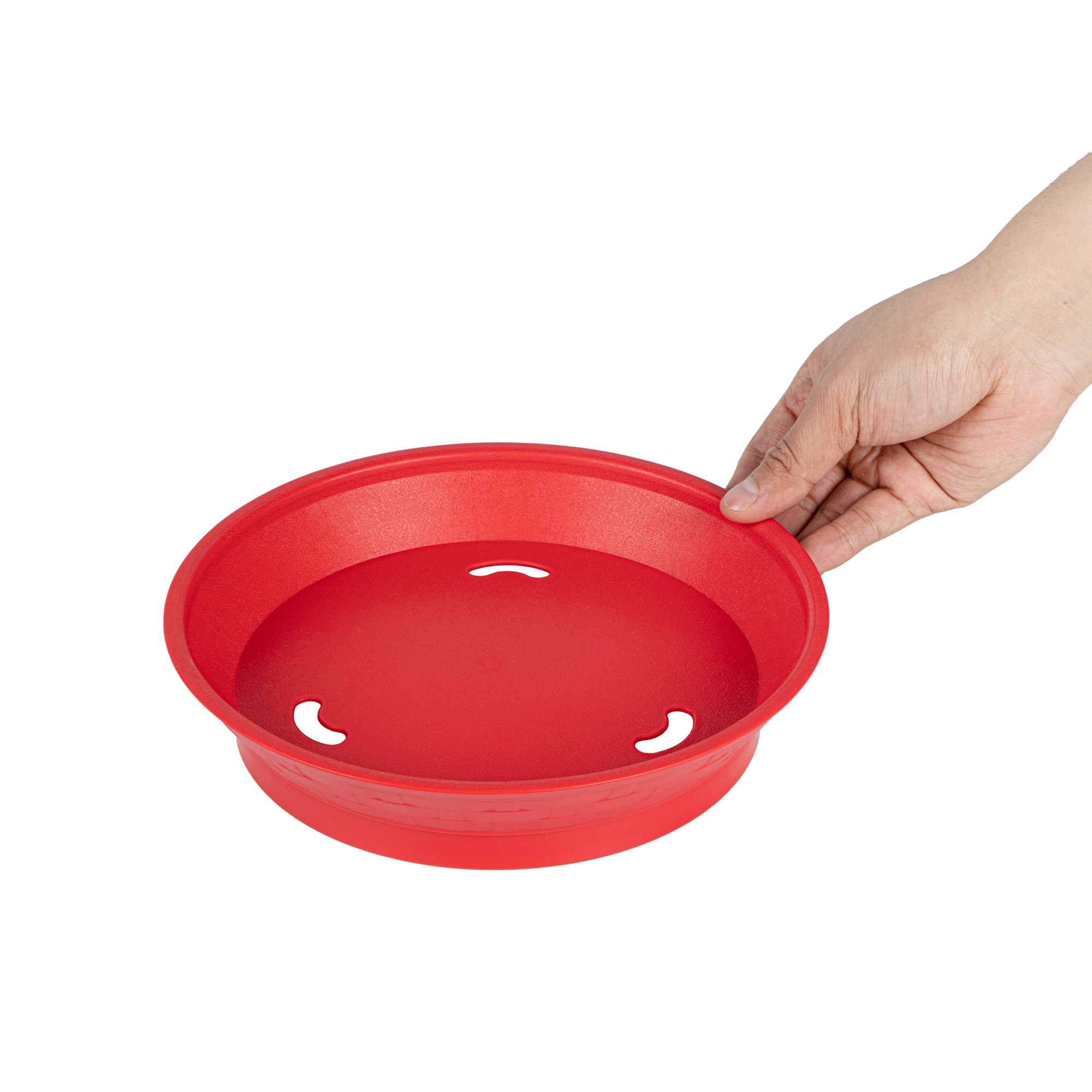 Chef 101 Round Red Plastic Diner Platter - with Base - 8 3/4" x 8 3/4" x 1 3/4" - 10 count box