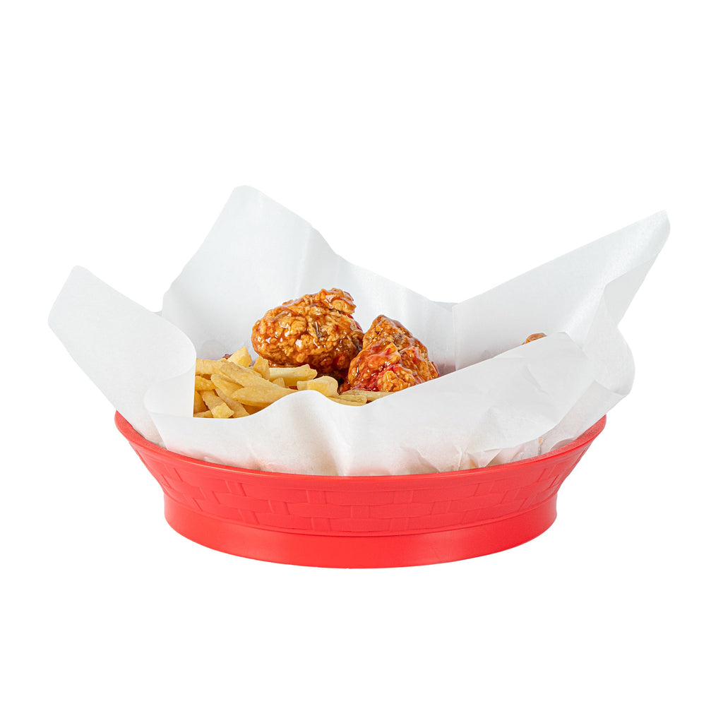 Chef 101 Round Red Plastic Diner Platter - with Base - 8 3/4" x 8 3/4" x 1 3/4" - 100 count box