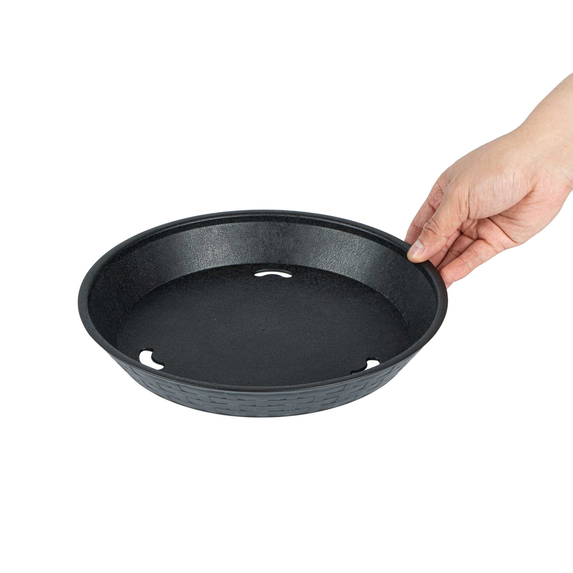 Chef 101 Round Black Plastic Diner Platter - 10 1/2" x 10 1/2" x 1 1/2" - 10 count box