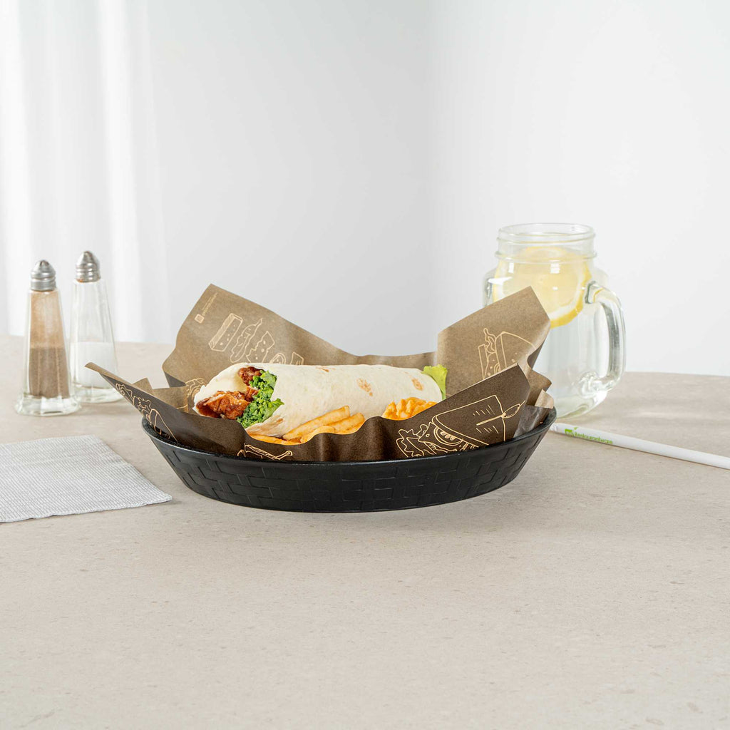 Chef 101 Round Black Plastic Diner Platter - 10 1/2" x 10 1/2" x 1 1/2" - 10 count box